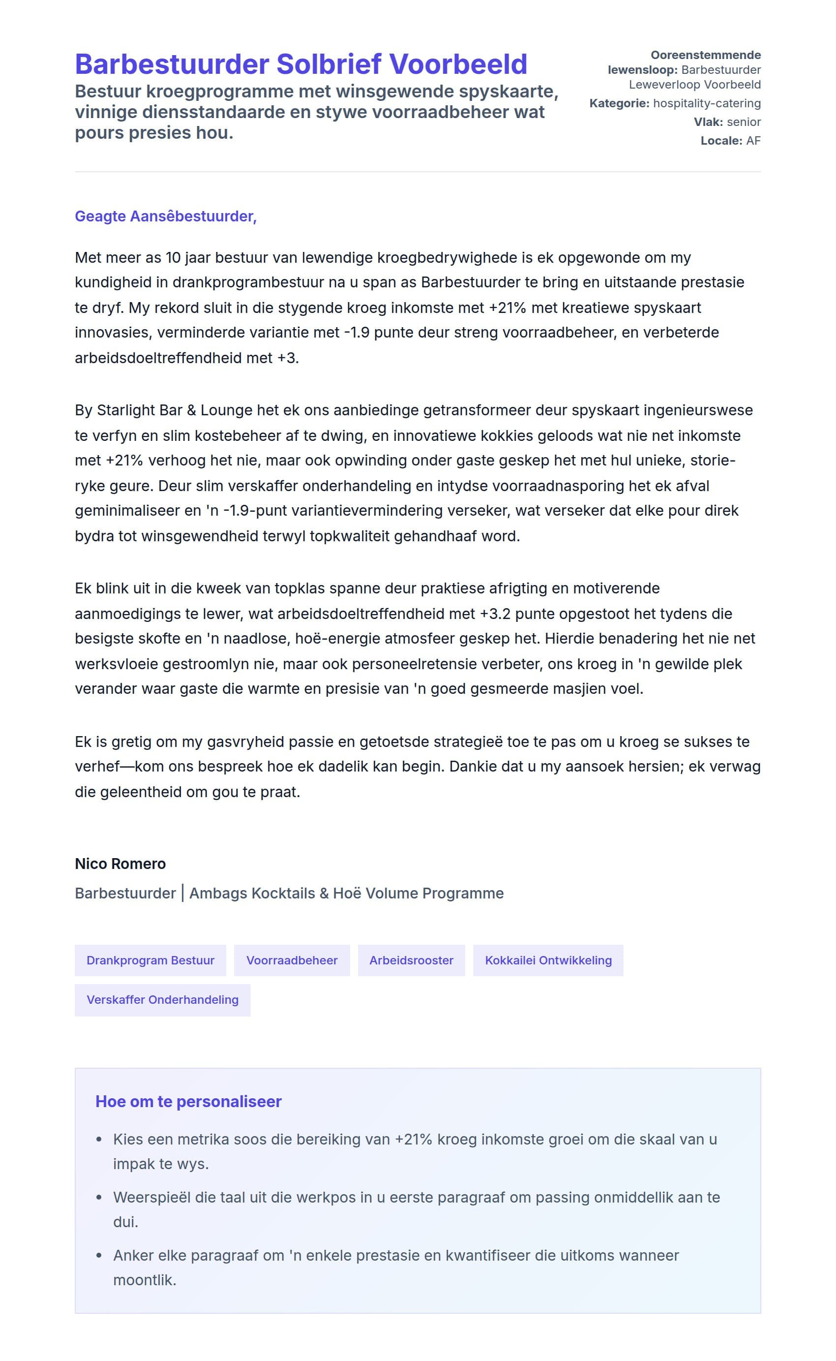 Solbrief-voorskou vir Barbestuurder Solbrief Voorbeeld