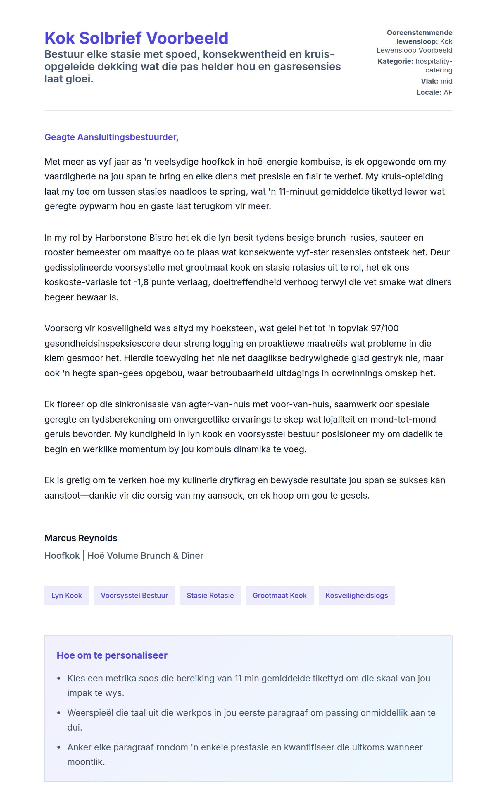 Solbrief-voorskou vir Kok Solbrief Voorbeeld