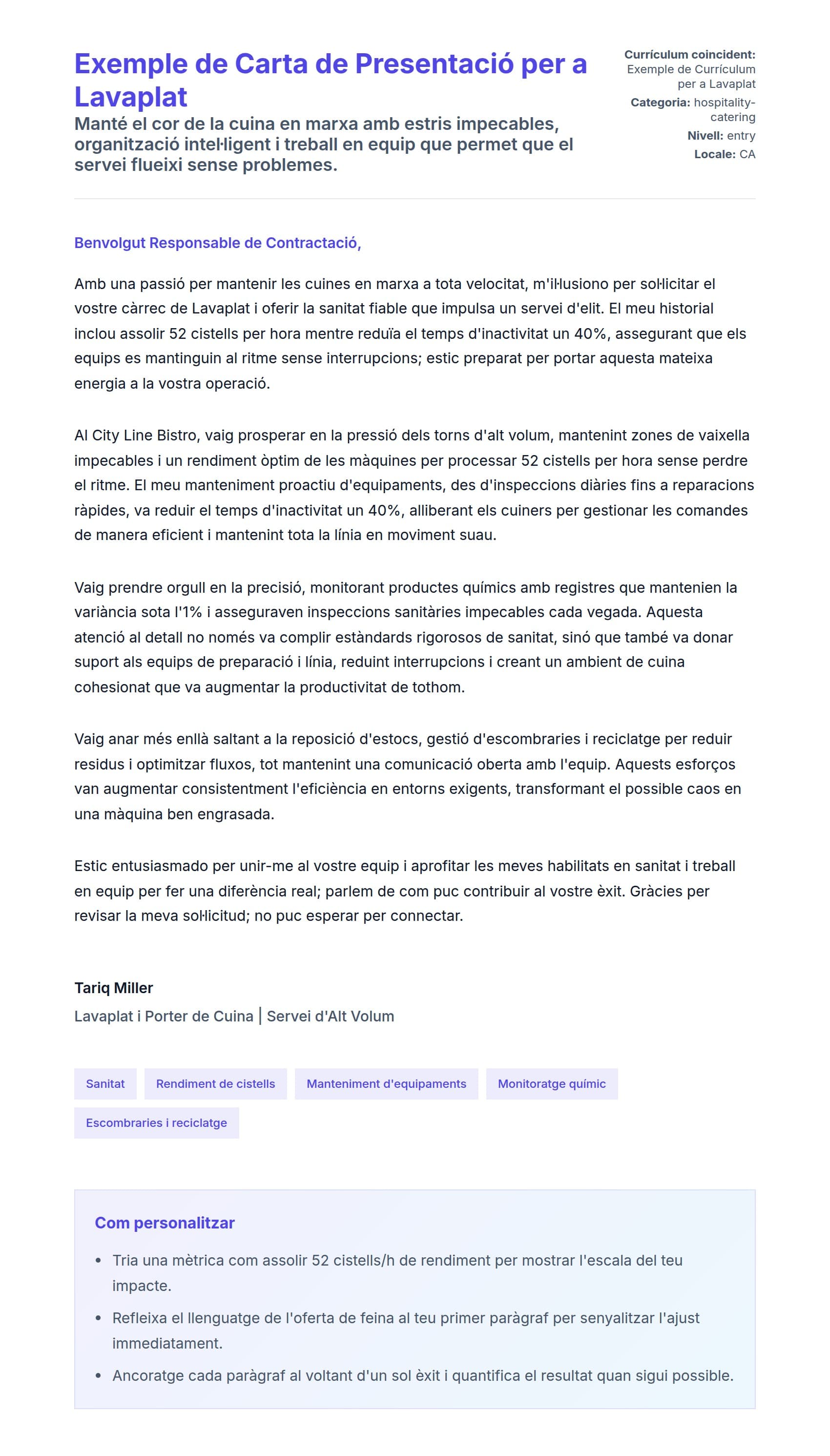 Previsualització de la carta de presentació per a Exemple de Carta de Presentació per a Lavaplat