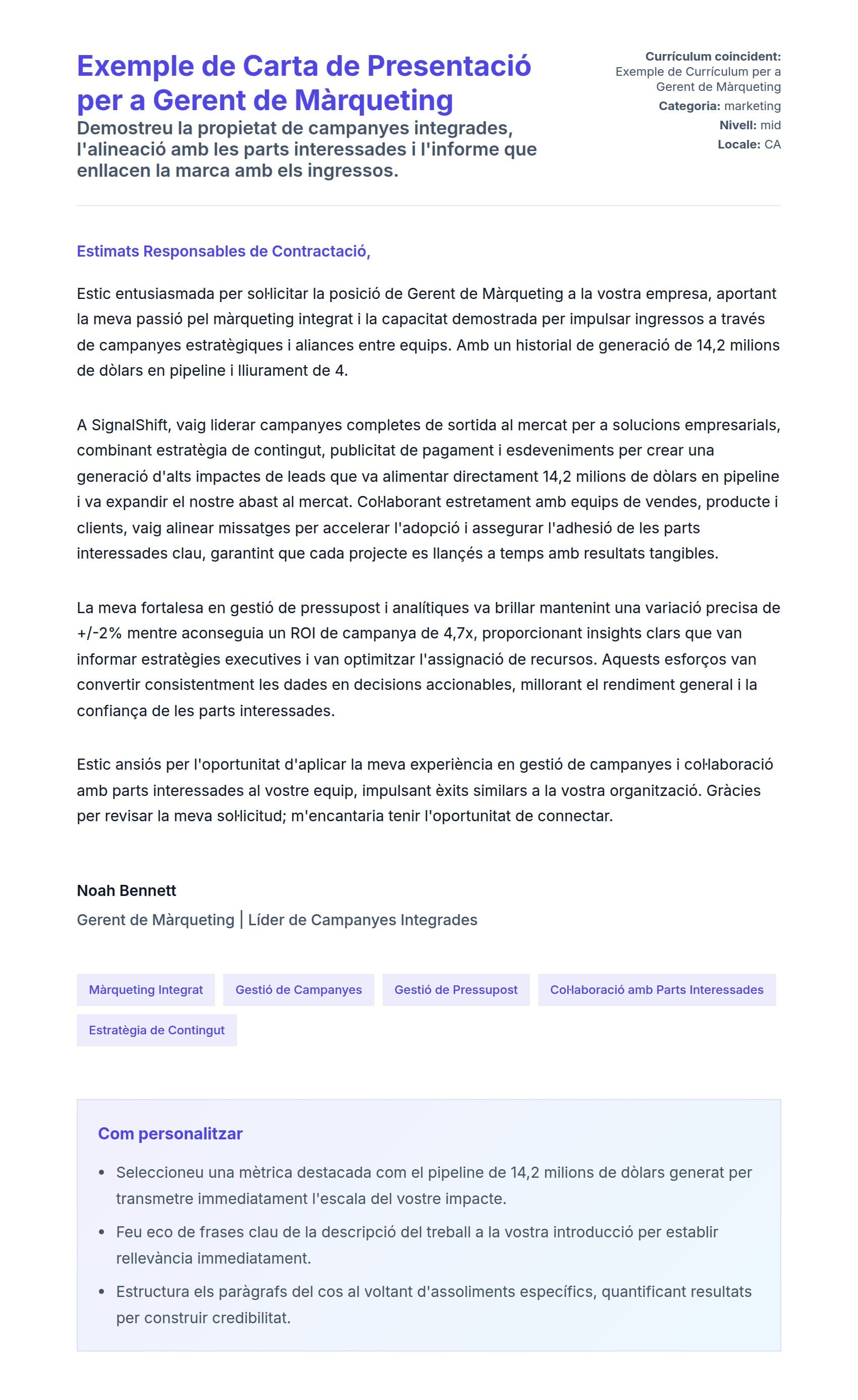 Previsualització de la carta de presentació per a Exemple de Carta de Presentació per a Gerent de Màrqueting