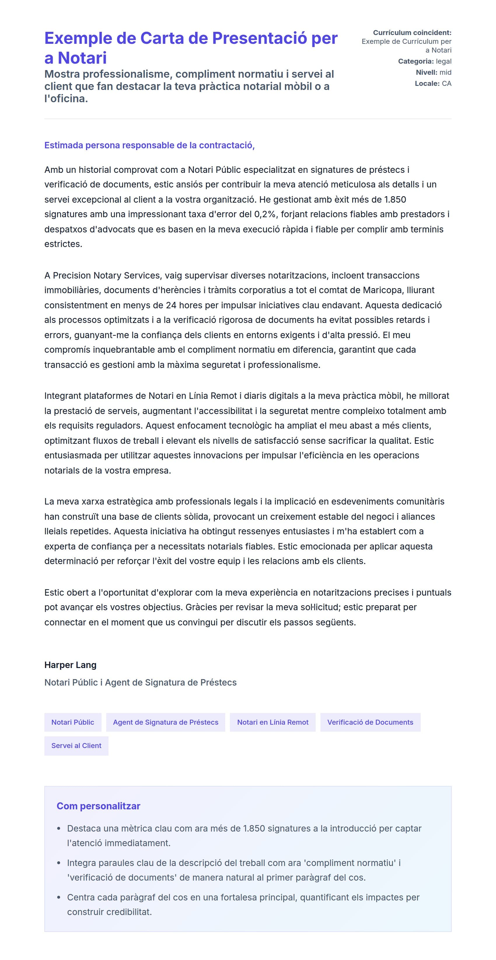 Previsualització de la carta de presentació per a Exemple de Carta de Presentació per a Notari