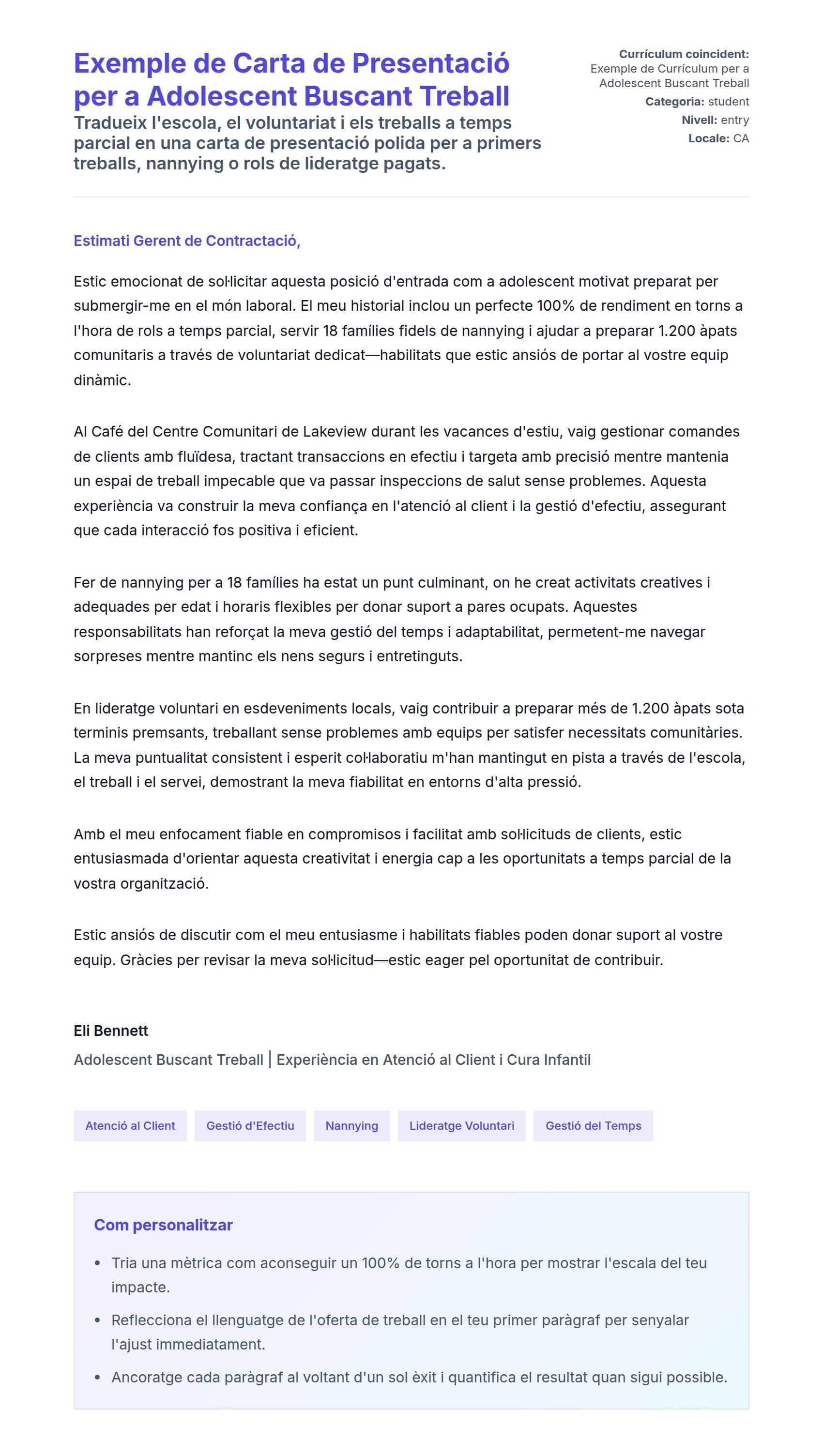 Previsualització de la carta de presentació per a Exemple de Carta de Presentació per a Adolescent Buscant Treball