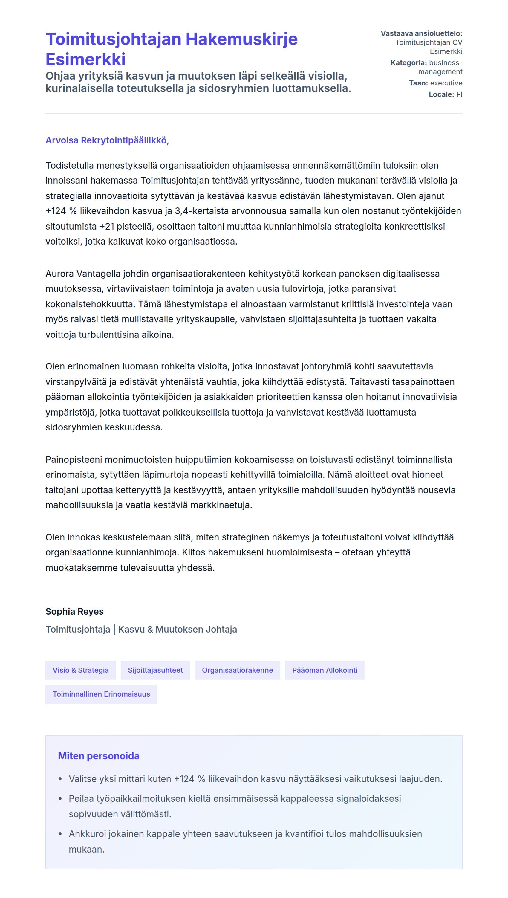 Työhakemuskirjeen esikatselu kohteelle Toimitusjohtajan Hakemuskirje Esimerkki