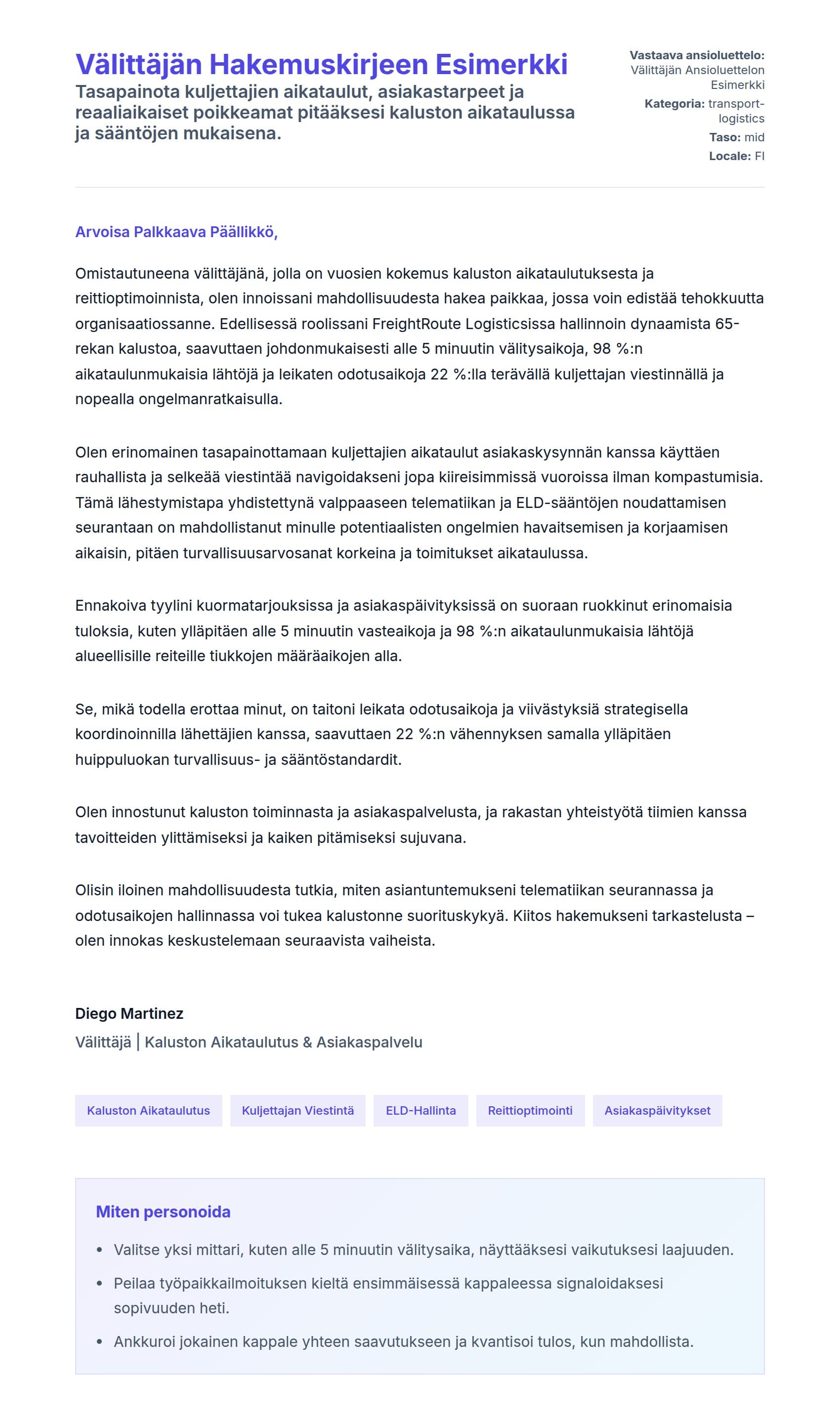 Työhakemuskirjeen esikatselu kohteelle Välittäjän Hakemuskirjeen Esimerkki