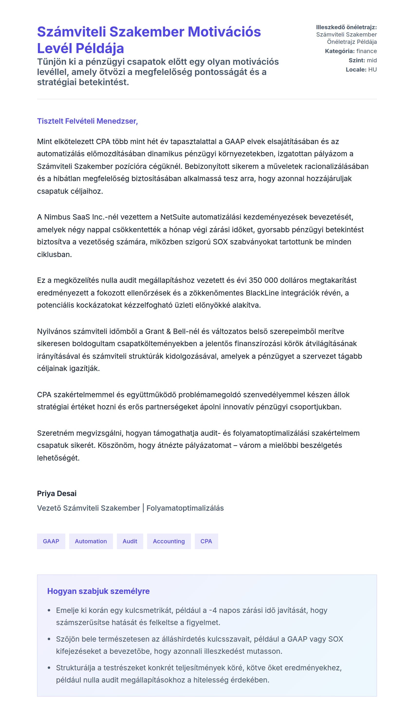 Kísérőlevél előnézet Számviteli Szakember Motivációs Levél Példája számára