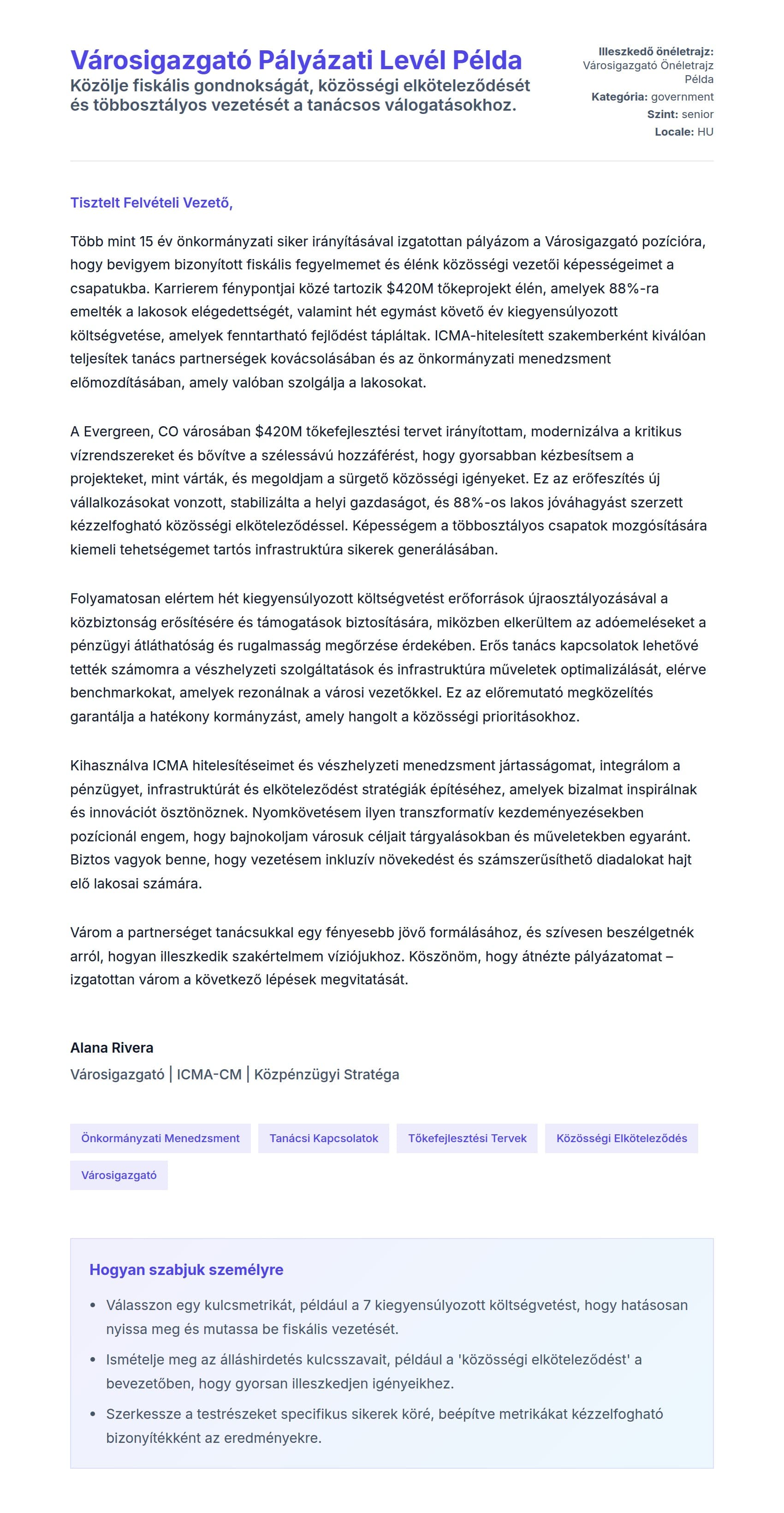 Kísérőlevél előnézet Városigazgató Pályázati Levél Példa számára