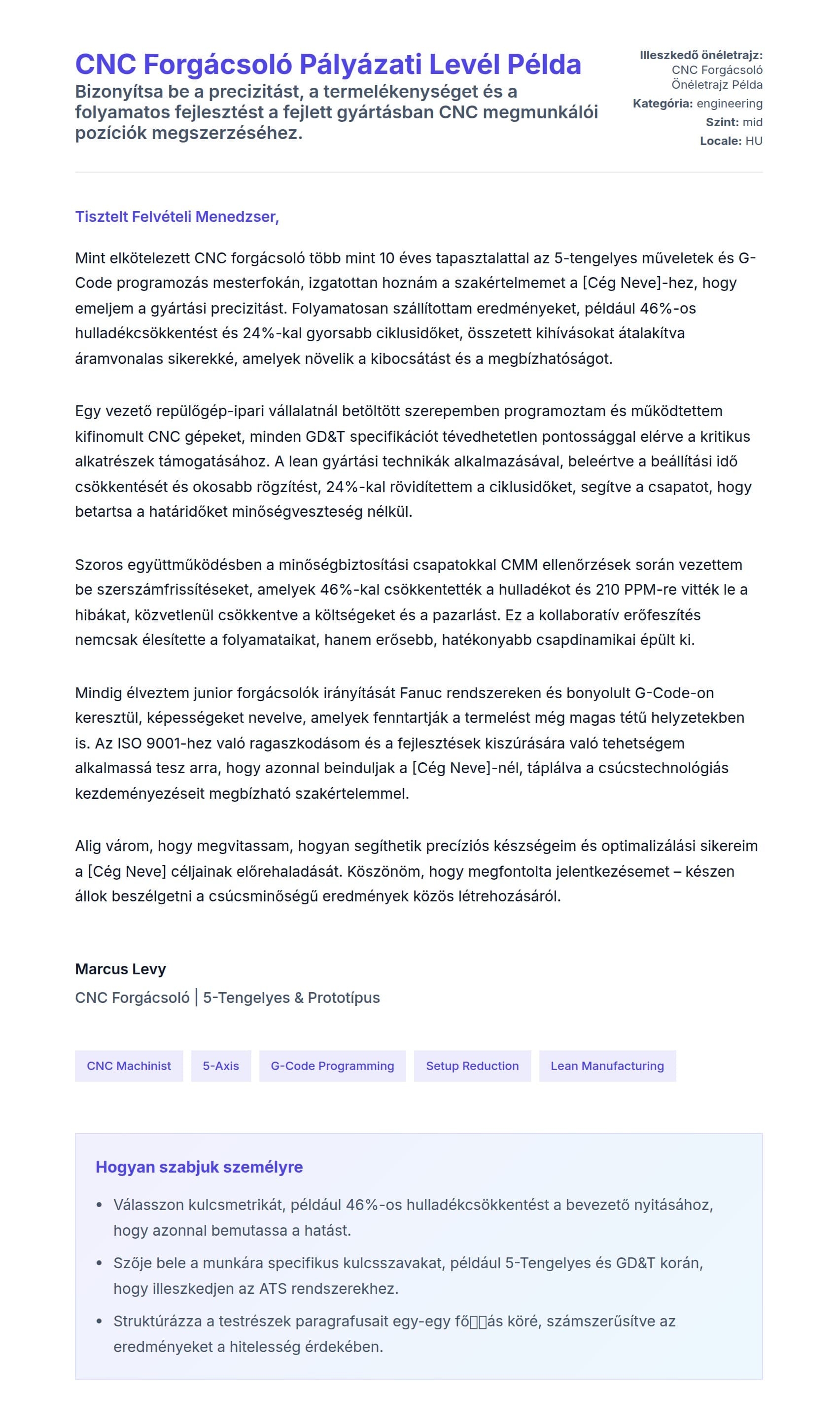 Kísérőlevél előnézet CNC Forgácsoló Pályázati Levél Példa számára