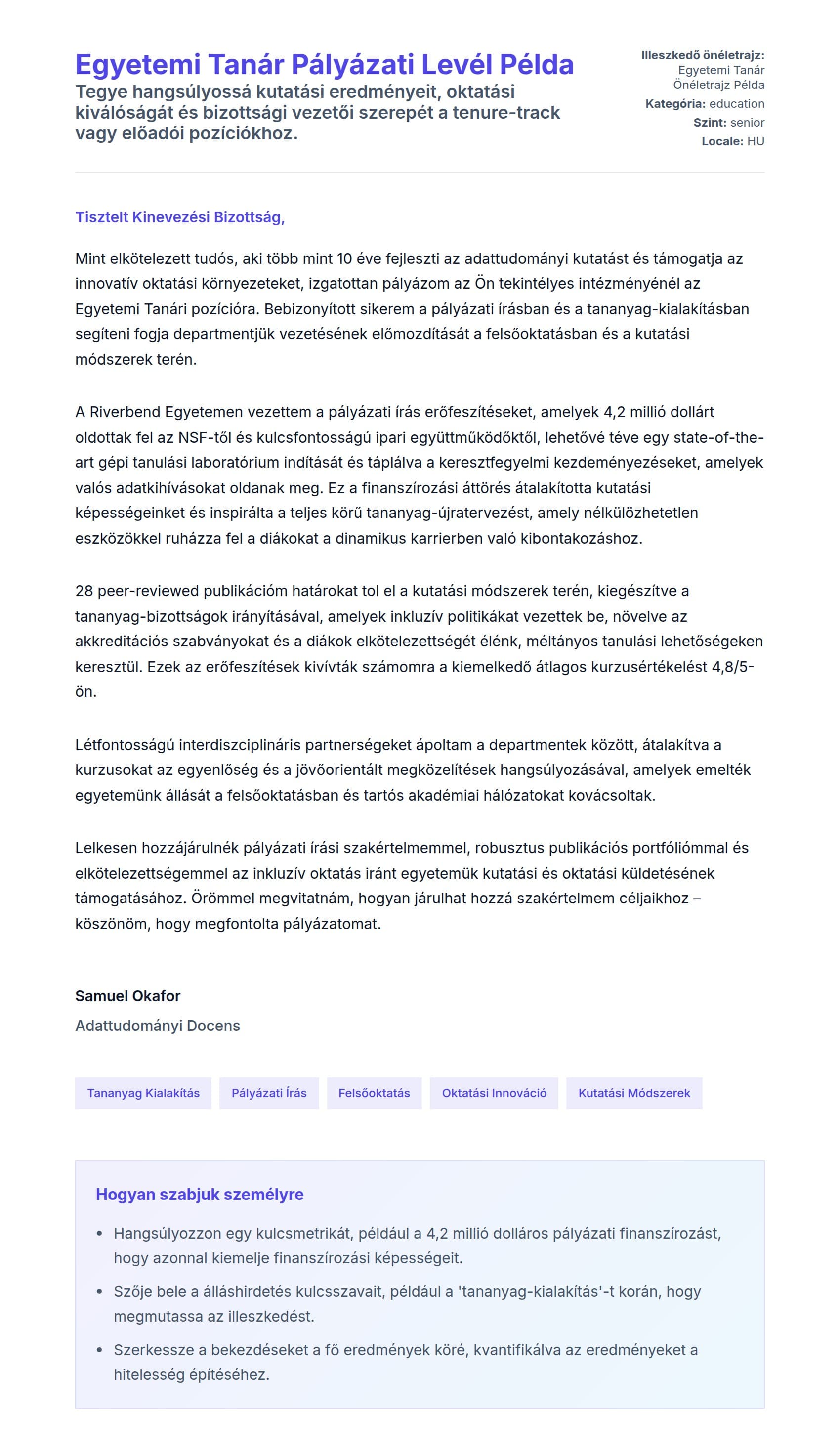 Kísérőlevél előnézet Egyetemi Tanár Pályázati Levél Példa számára