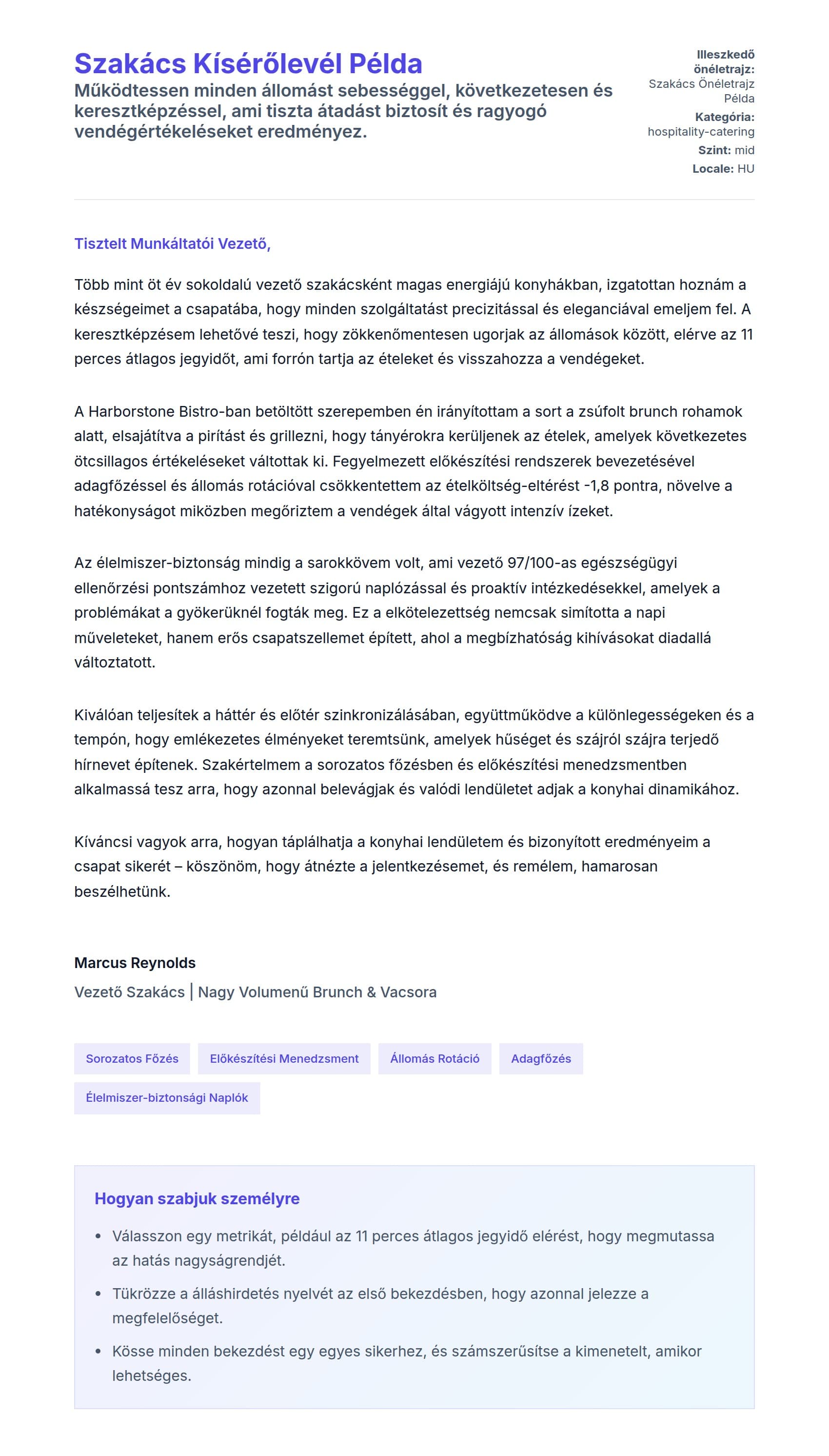 Kísérőlevél előnézet Szakács Kísérőlevél Példa számára