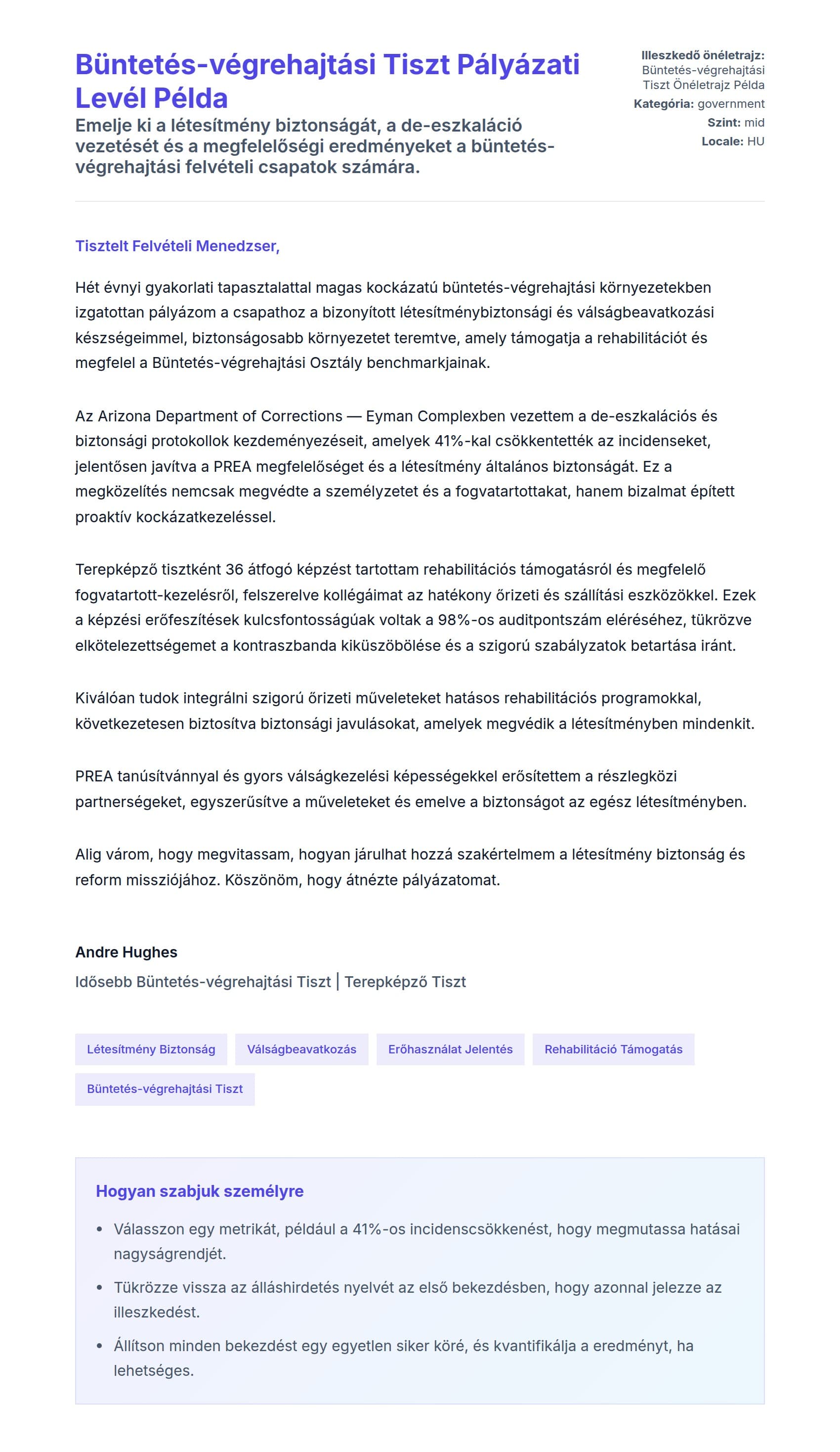 Kísérőlevél előnézet Büntetés-végrehajtási Tiszt Pályázati Levél Példa számára