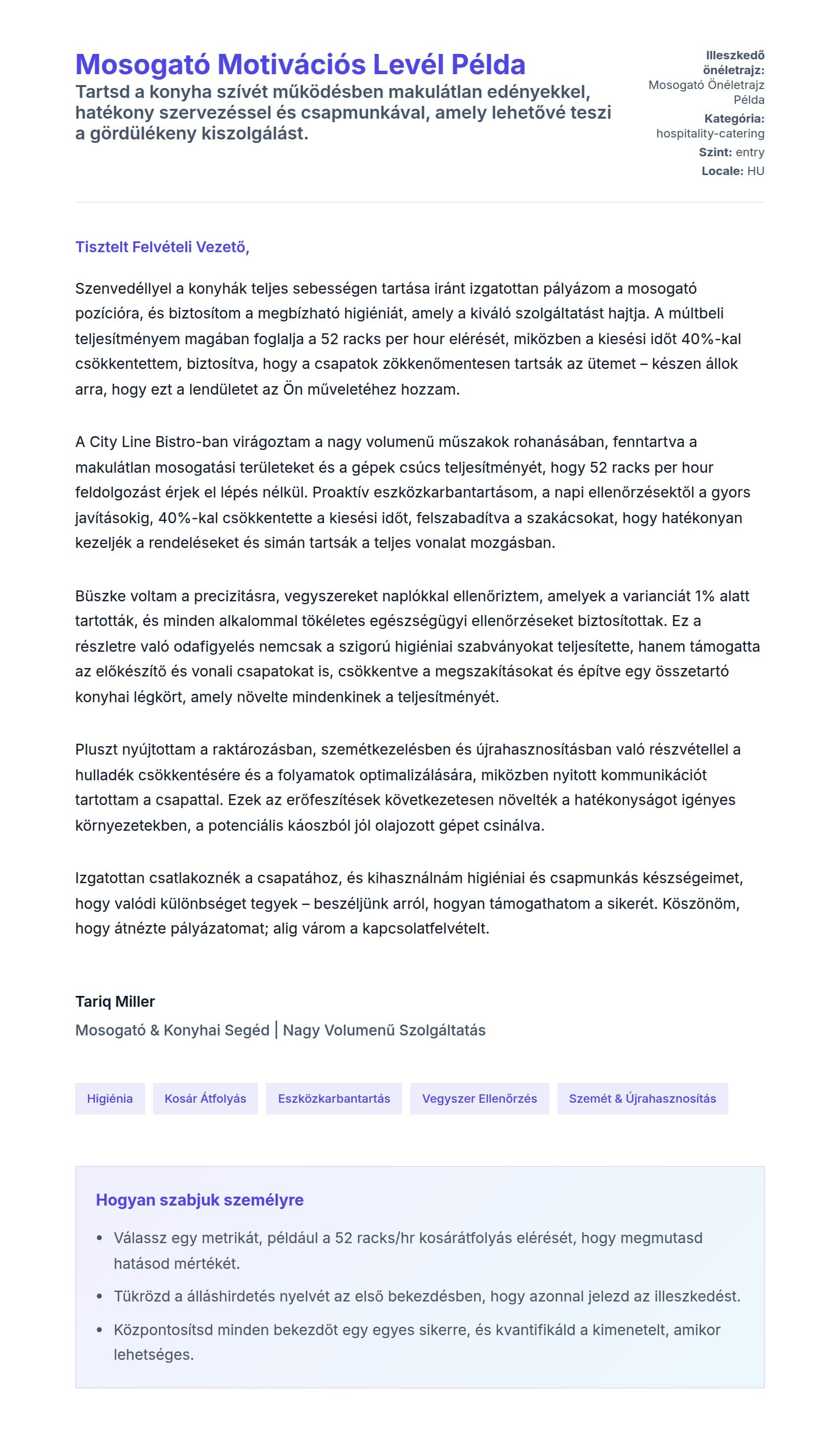Kísérőlevél előnézet Mosogató Motivációs Levél Példa számára