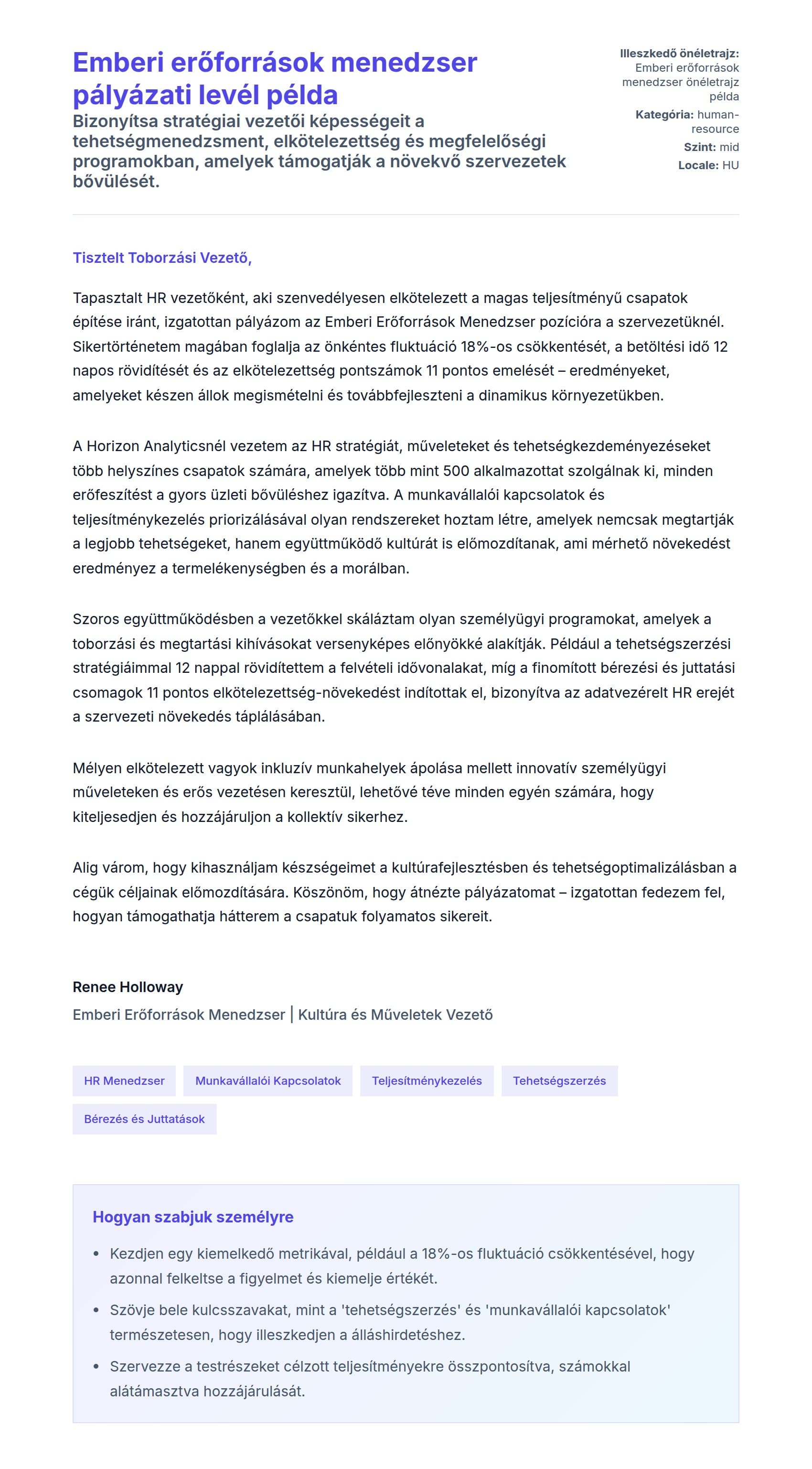 Kísérőlevél előnézet Emberi erőforrások menedzser pályázati levél példa számára