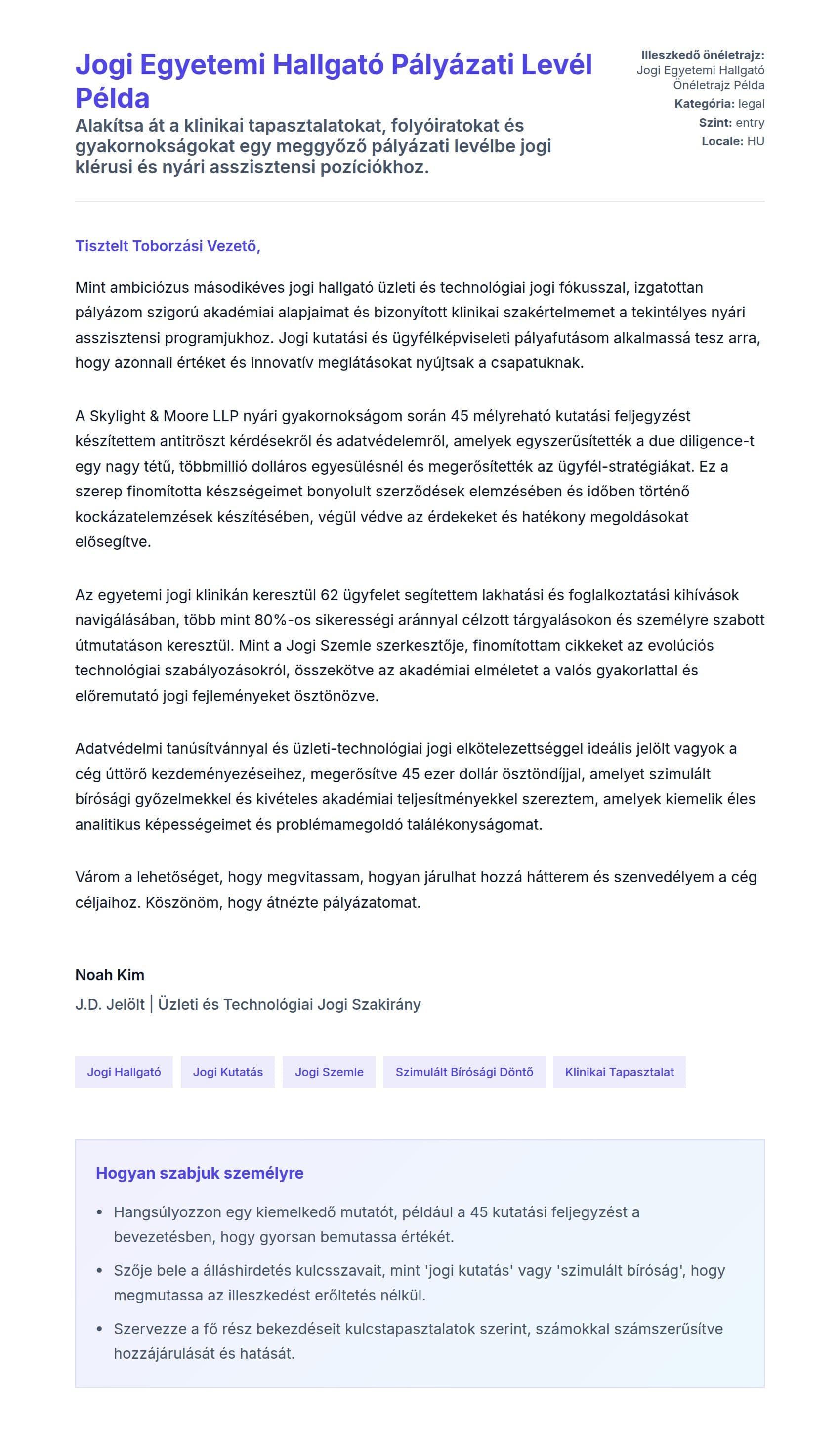 Kísérőlevél előnézet Jogi Egyetemi Hallgató Pályázati Levél Példa számára