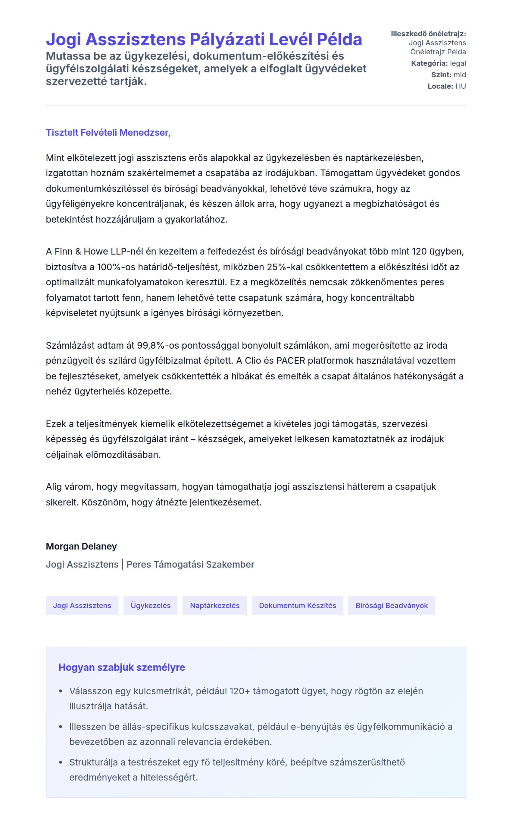 Kísérőlevél előnézet Jogi Asszisztens Pályázati Levél Példa számára