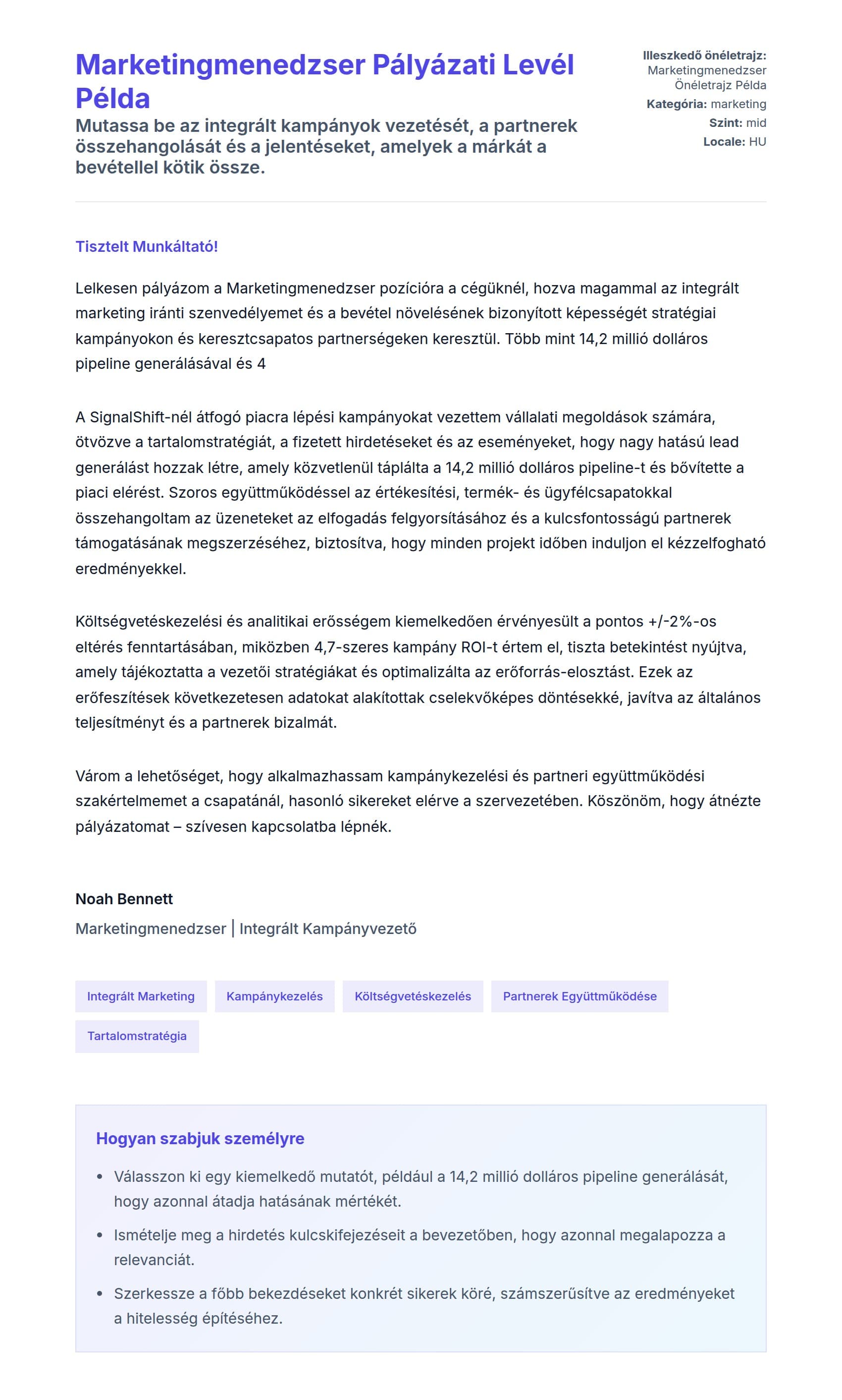 Kísérőlevél előnézet Marketingmenedzser Pályázati Levél Példa számára