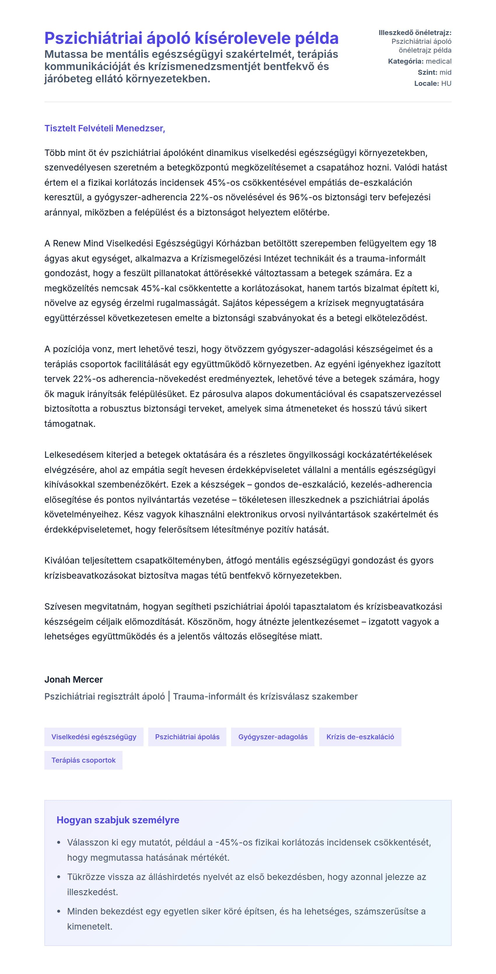 Kísérőlevél előnézet Pszichiátriai ápoló kísérolevele példa számára