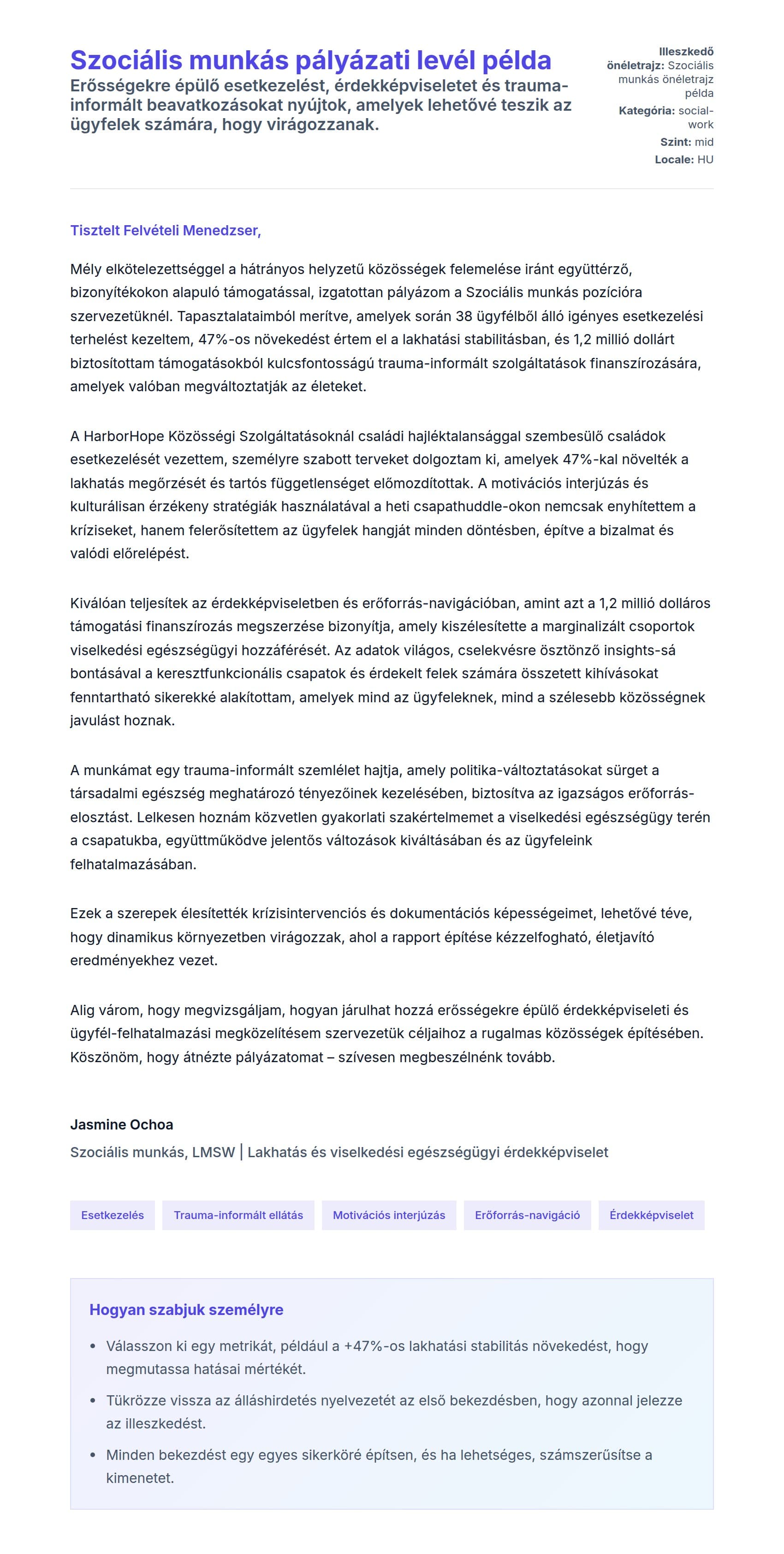 Kísérőlevél előnézet Szociális munkás pályázati levél példa számára