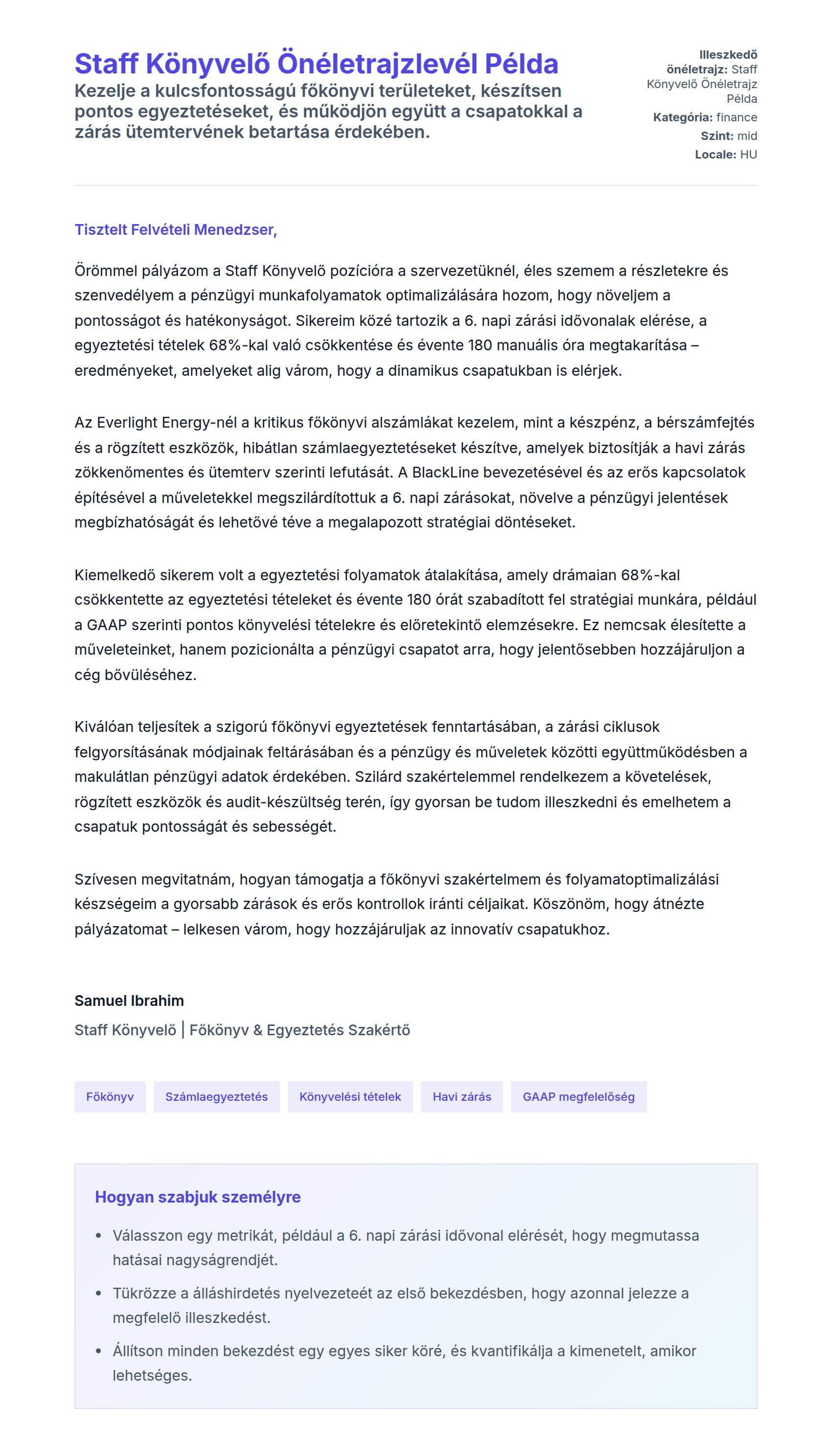 Kísérőlevél előnézet Staff Könyvelő Önéletrajzlevél Példa számára