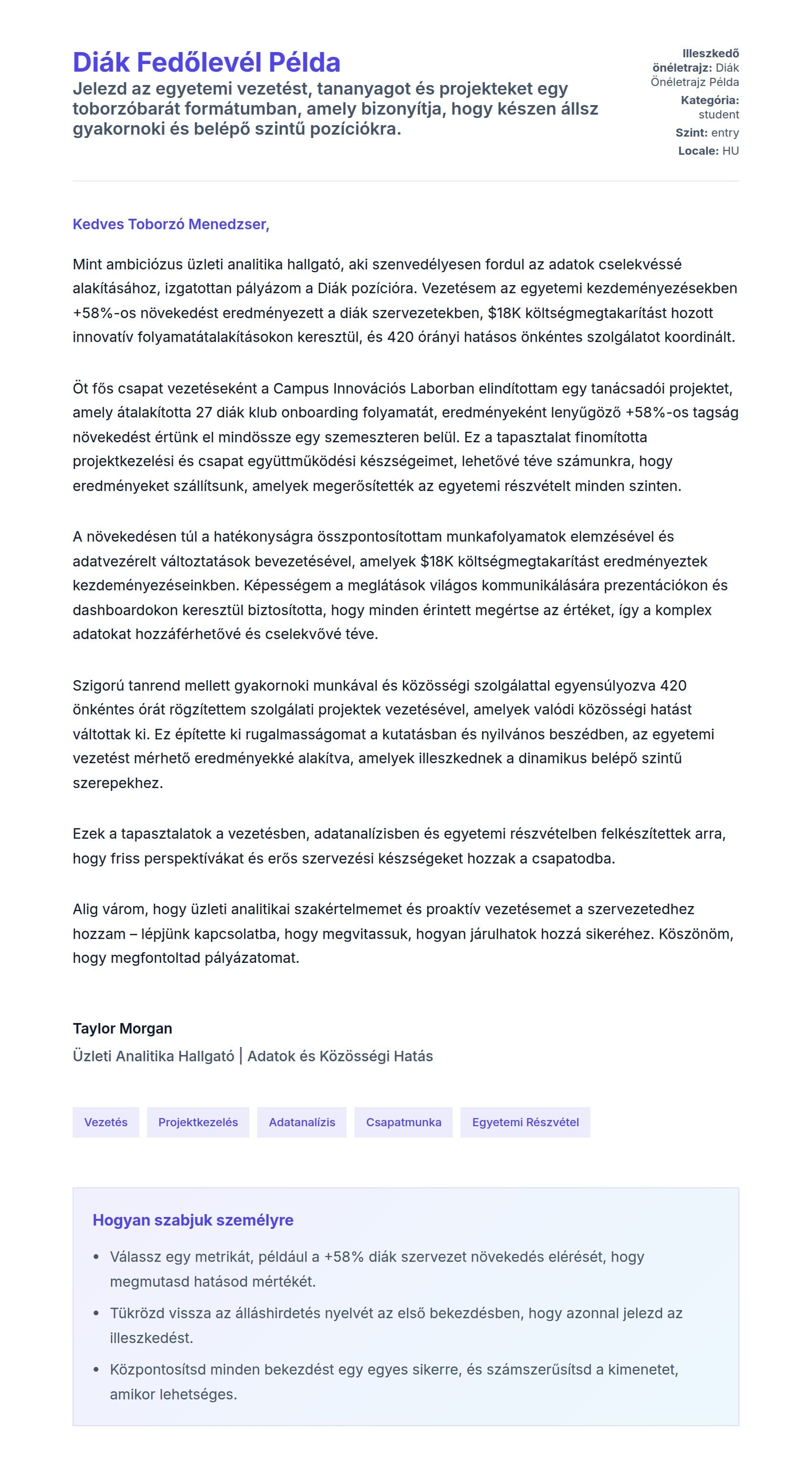 Kísérőlevél előnézet Diák Fedőlevél Példa számára