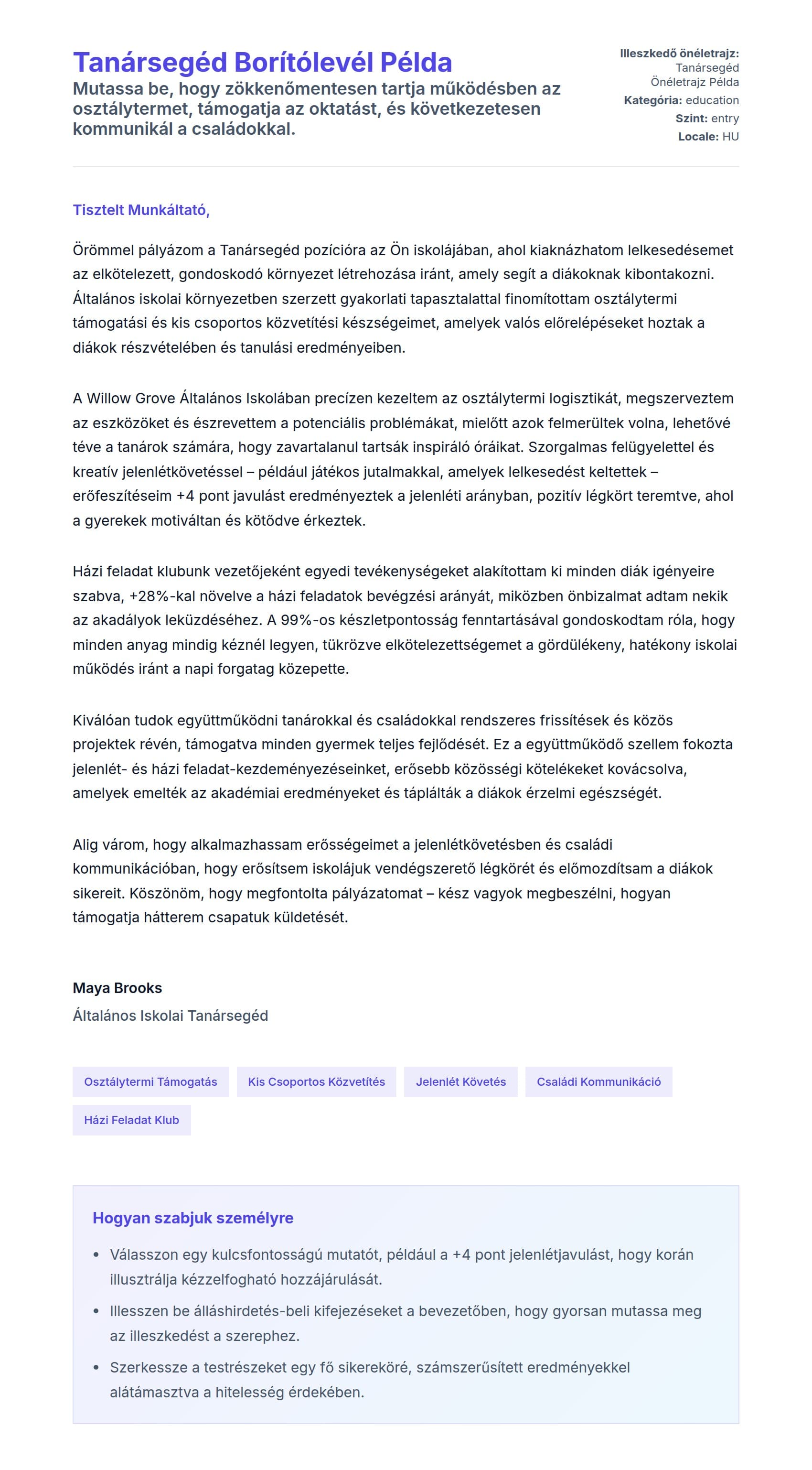 Kísérőlevél előnézet Tanársegéd Borítólevél Példa számára