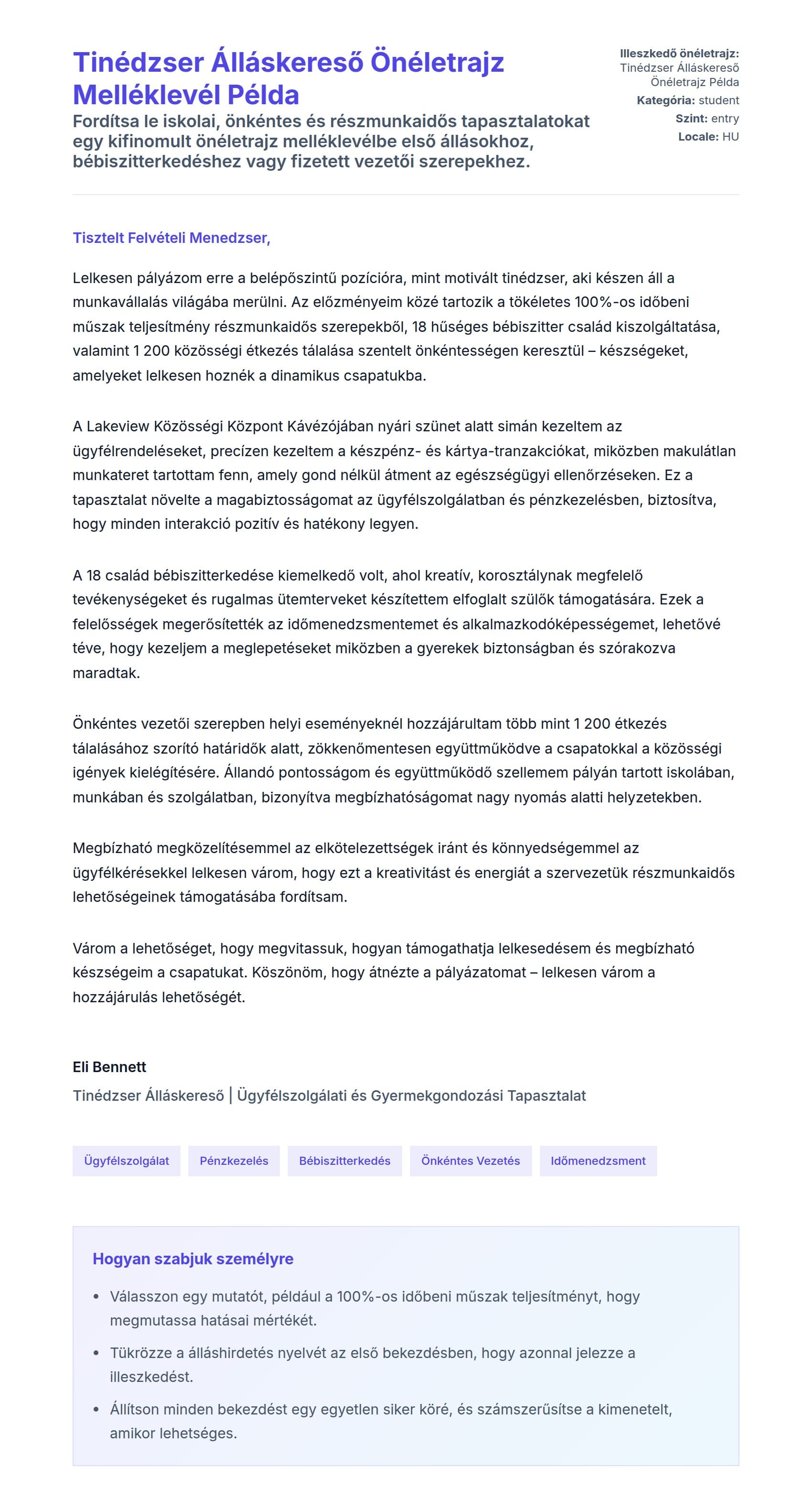 Kísérőlevél előnézet Tinédzser Álláskereső Önéletrajz Melléklevél Példa számára