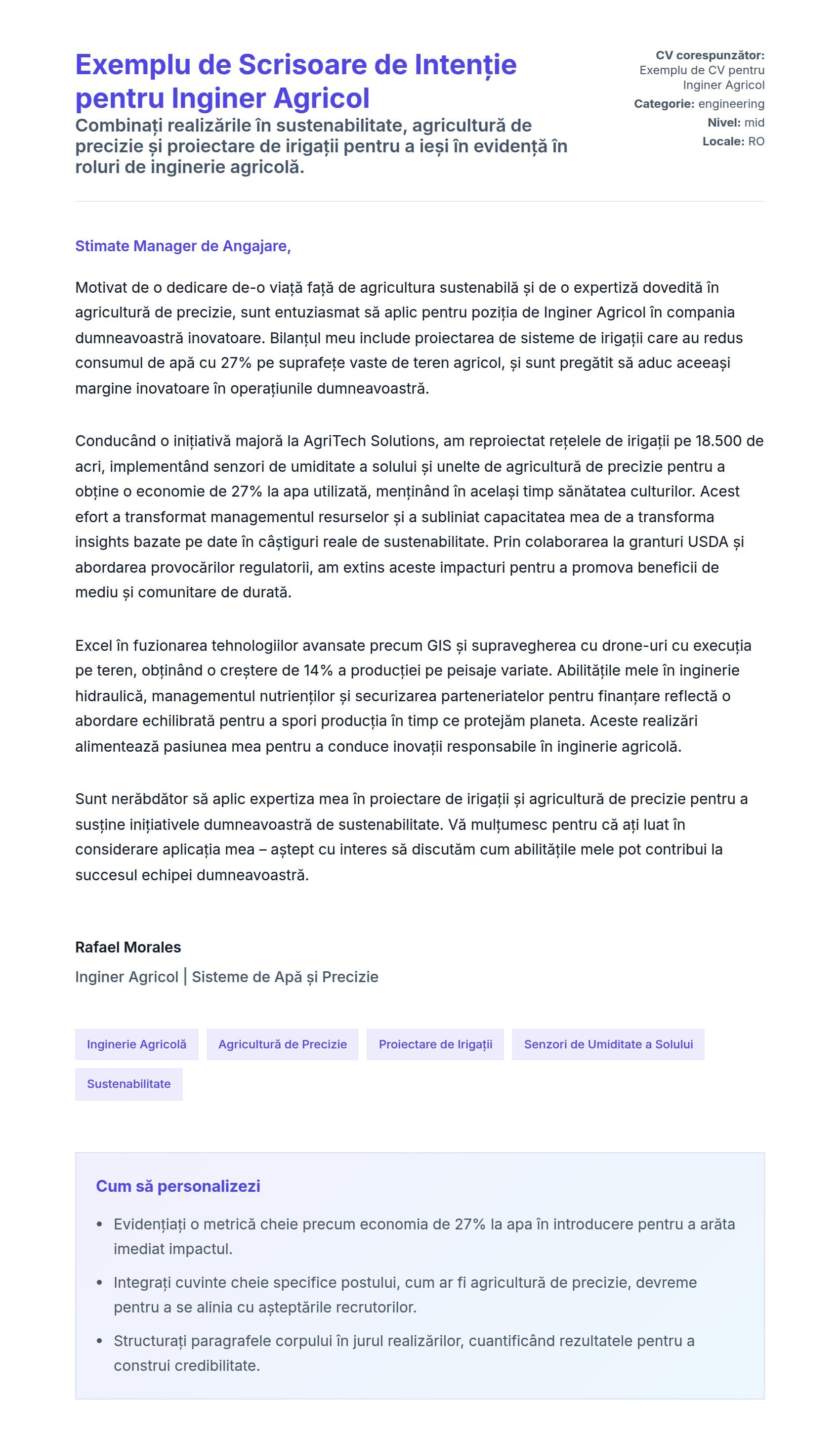 Previzualizare scrisoare de intenție pentru Exemplu de Scrisoare de Intenție pentru Inginer Agricol