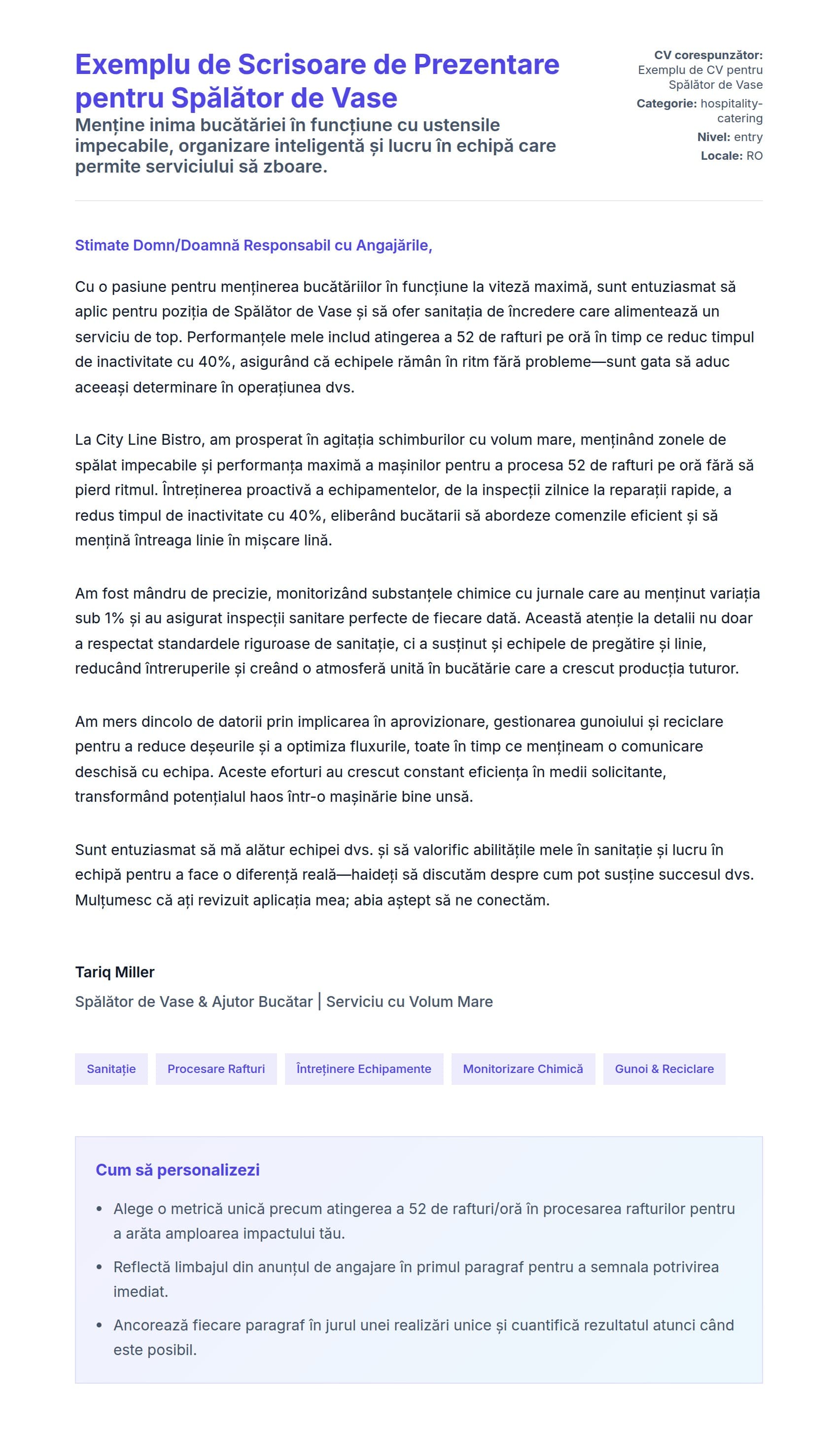 Previzualizare scrisoare de intenție pentru Exemplu de Scrisoare de Prezentare pentru Spălător de Vase