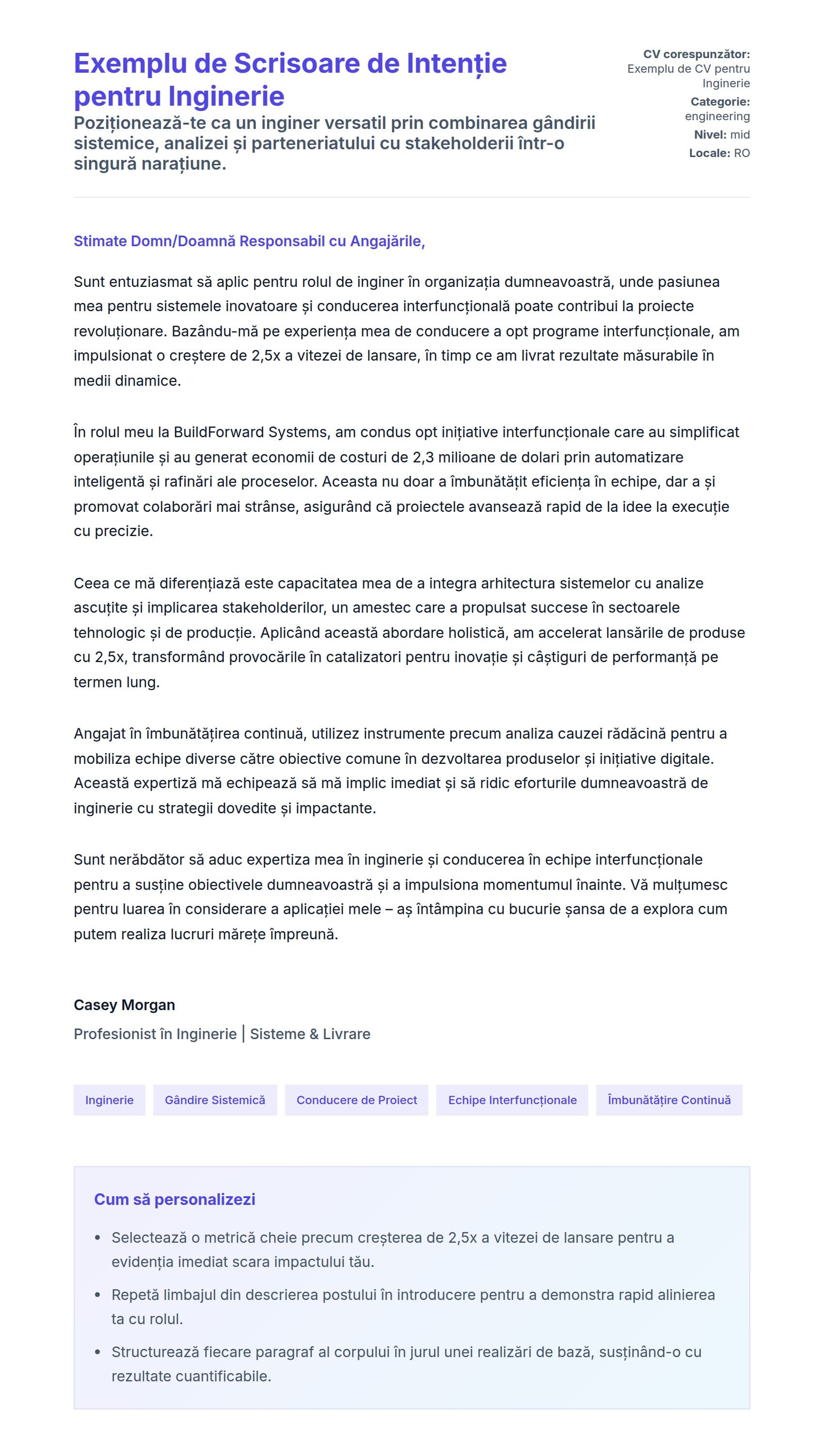 Previzualizare scrisoare de intenție pentru Exemplu de Scrisoare de Intenție pentru Inginerie