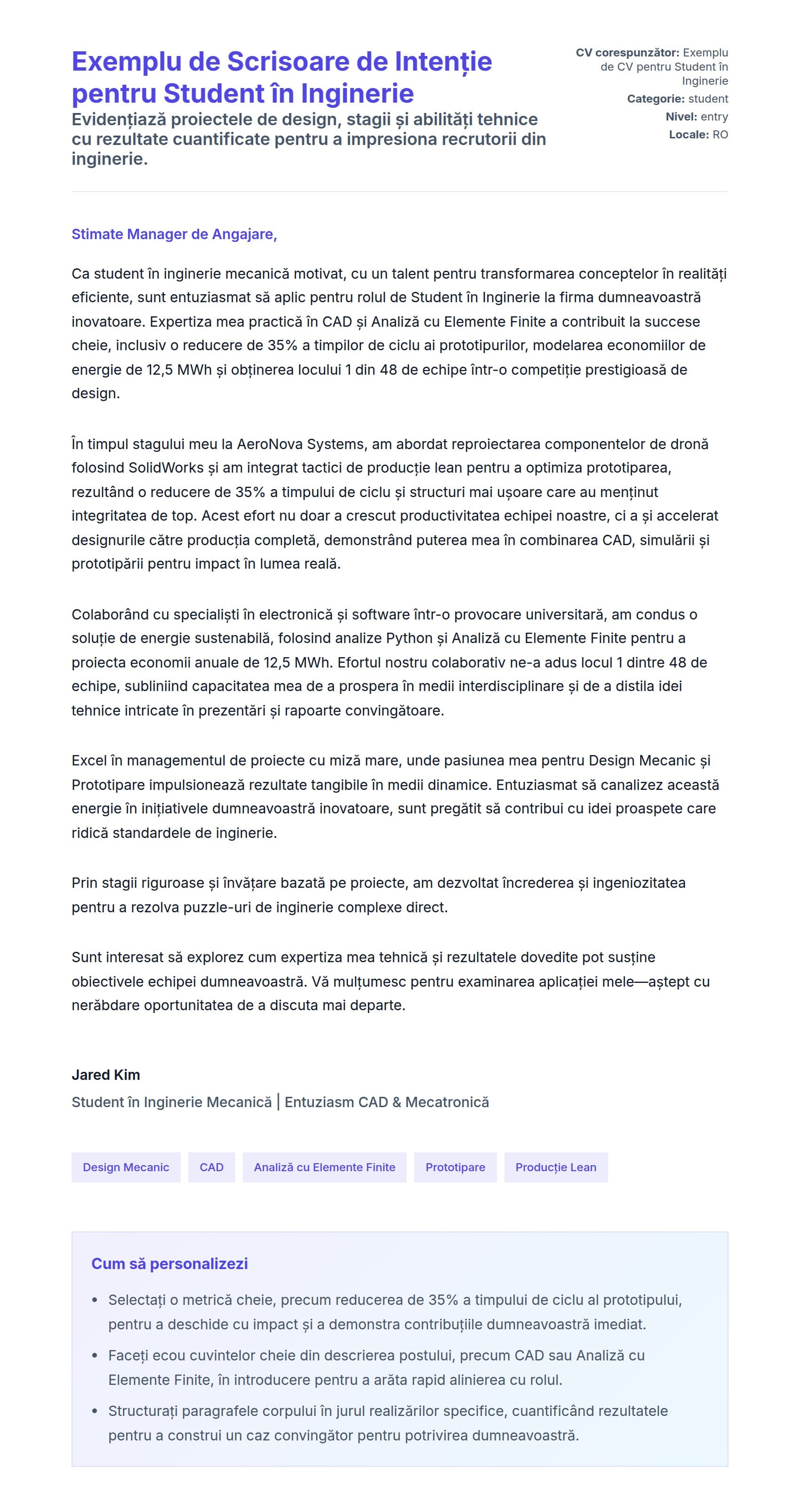 Previzualizare scrisoare de intenție pentru Exemplu de Scrisoare de Intenție pentru Student în Inginerie