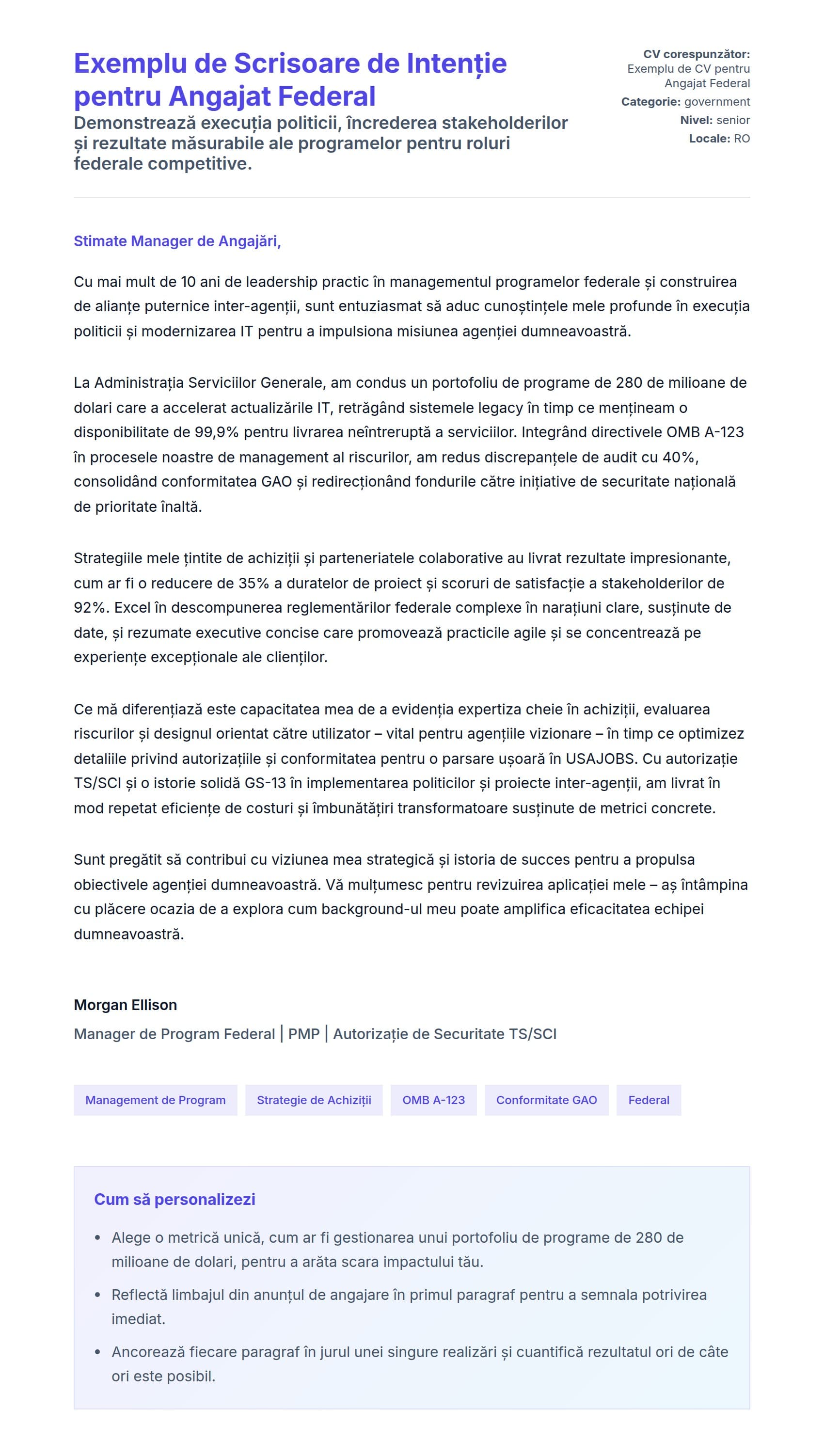 Previzualizare scrisoare de intenție pentru Exemplu de Scrisoare de Intenție pentru Angajat Federal