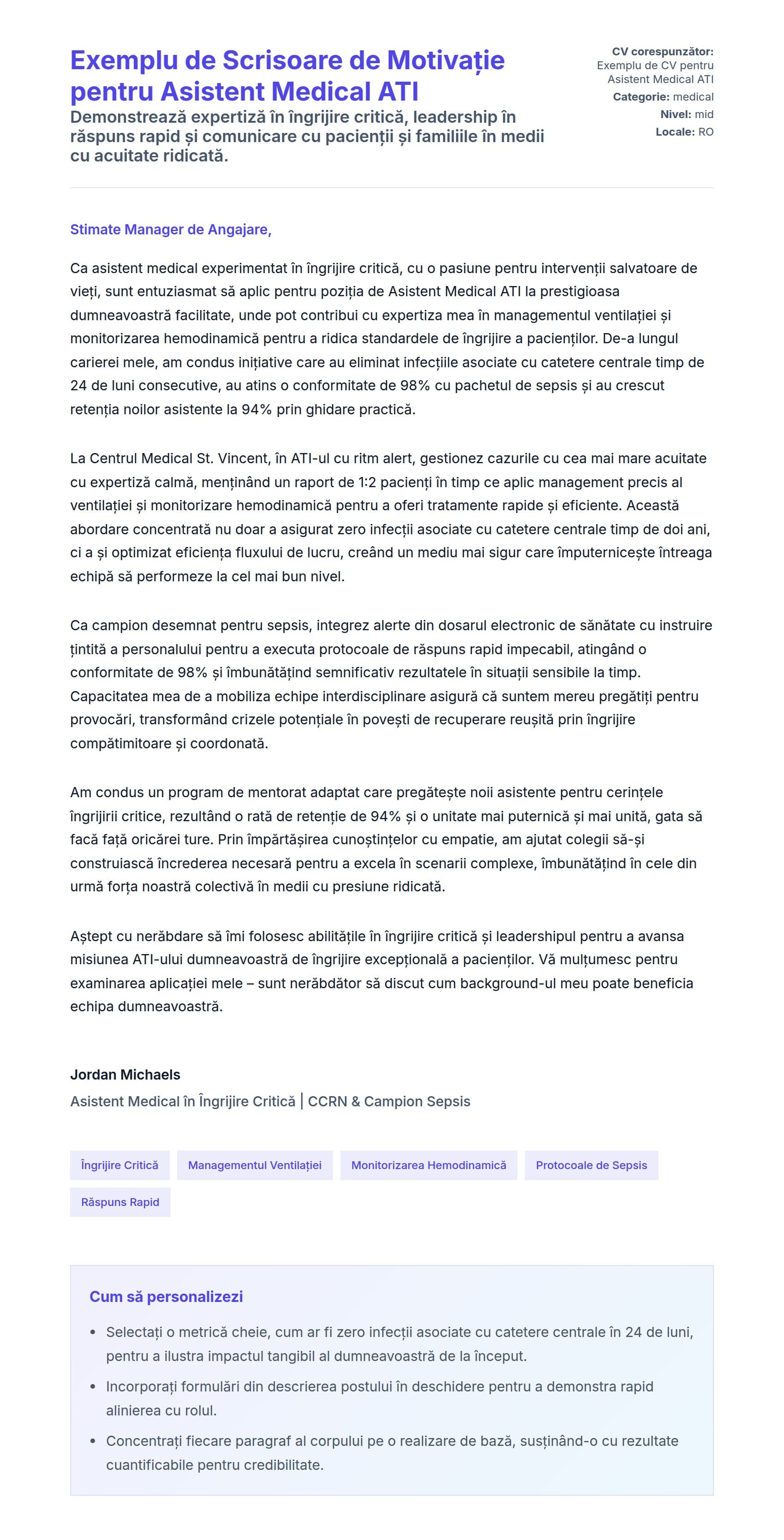 Previzualizare scrisoare de intenție pentru Exemplu de Scrisoare de Motivație pentru Asistent Medical ATI
