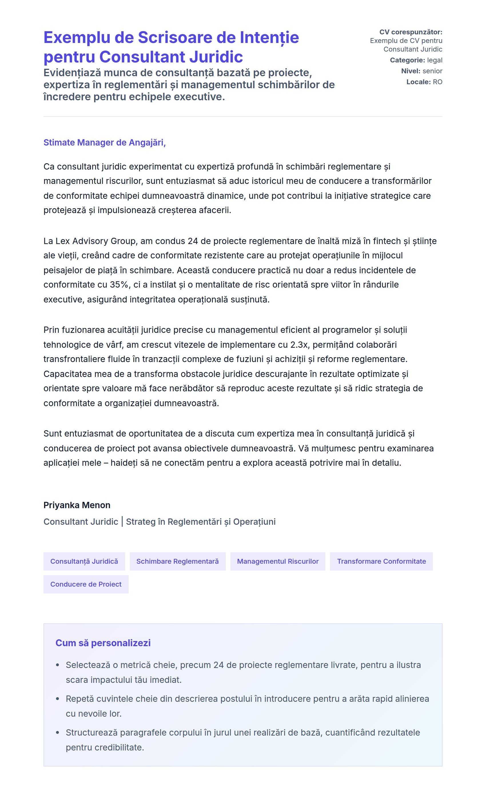 Previzualizare scrisoare de intenție pentru Exemplu de Scrisoare de Intenție pentru Consultant Juridic
