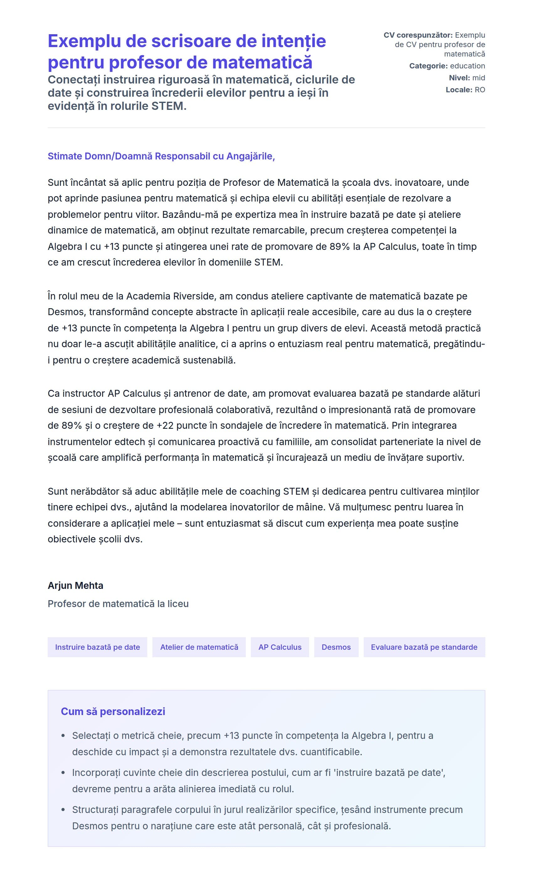 Previzualizare scrisoare de intenție pentru Exemplu de scrisoare de intenție pentru profesor de matematică