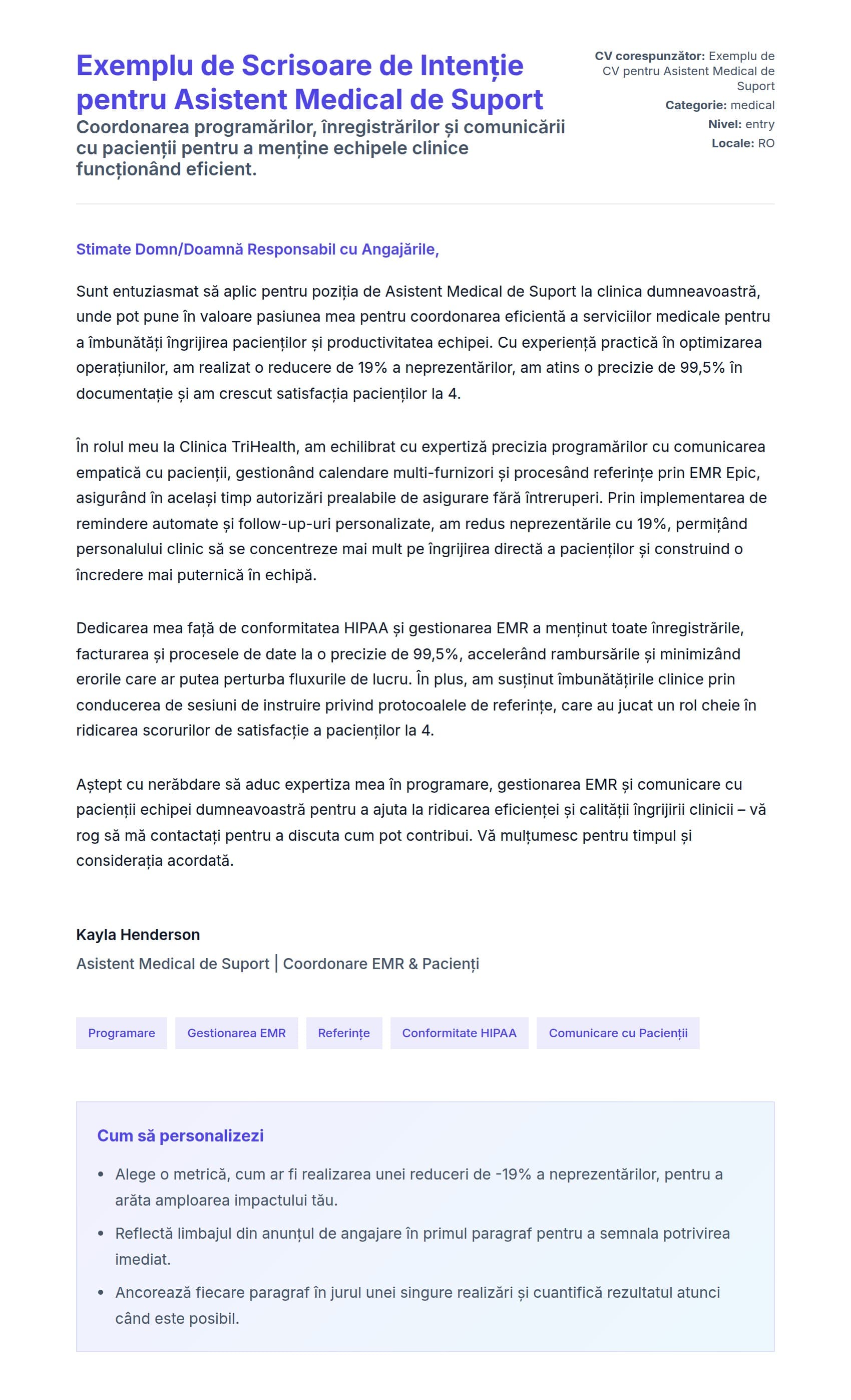 Previzualizare scrisoare de intenție pentru Exemplu de Scrisoare de Intenție pentru Asistent Medical de Suport
