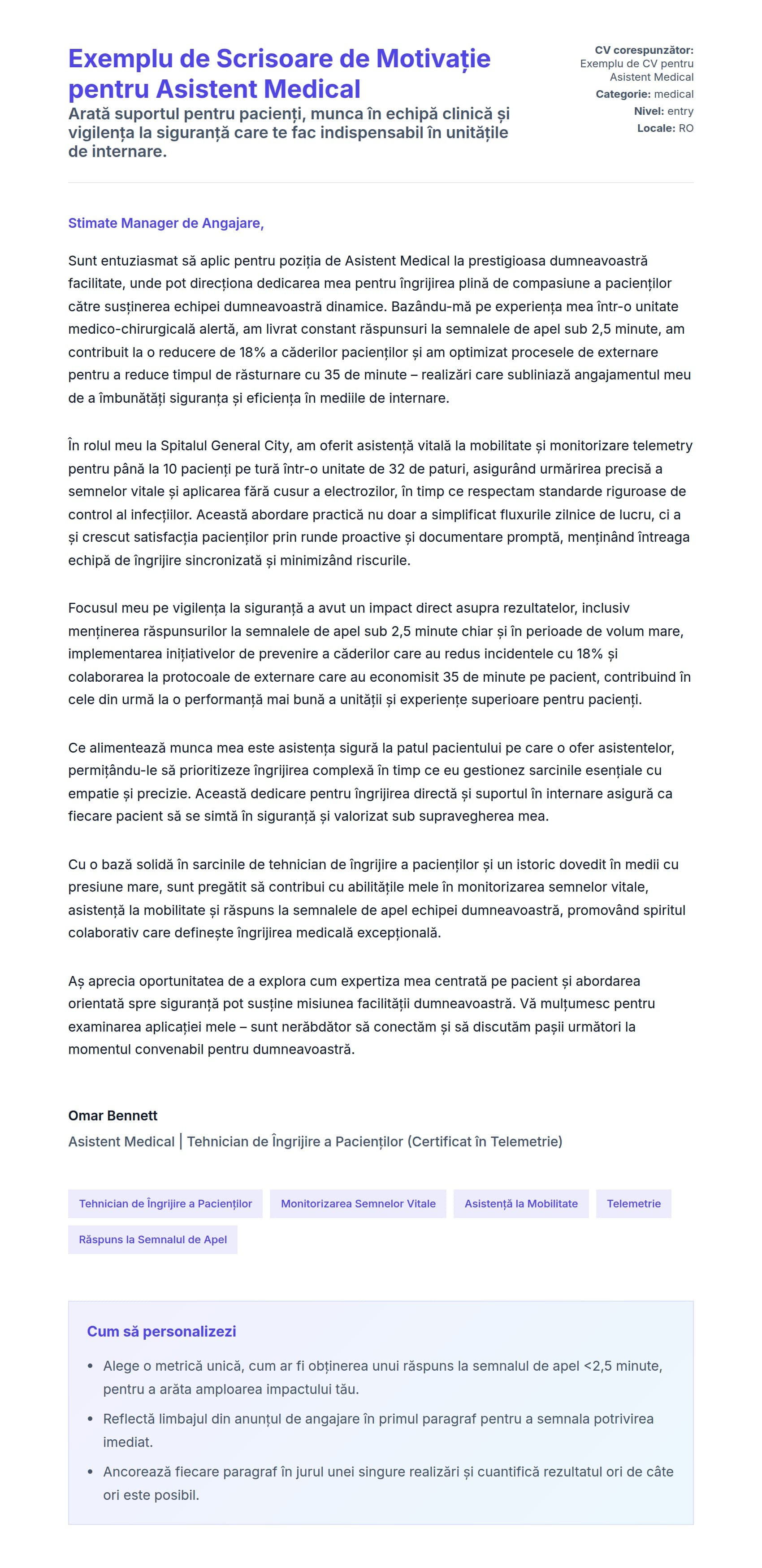 Previzualizare scrisoare de intenție pentru Exemplu de Scrisoare de Motivație pentru Asistent Medical