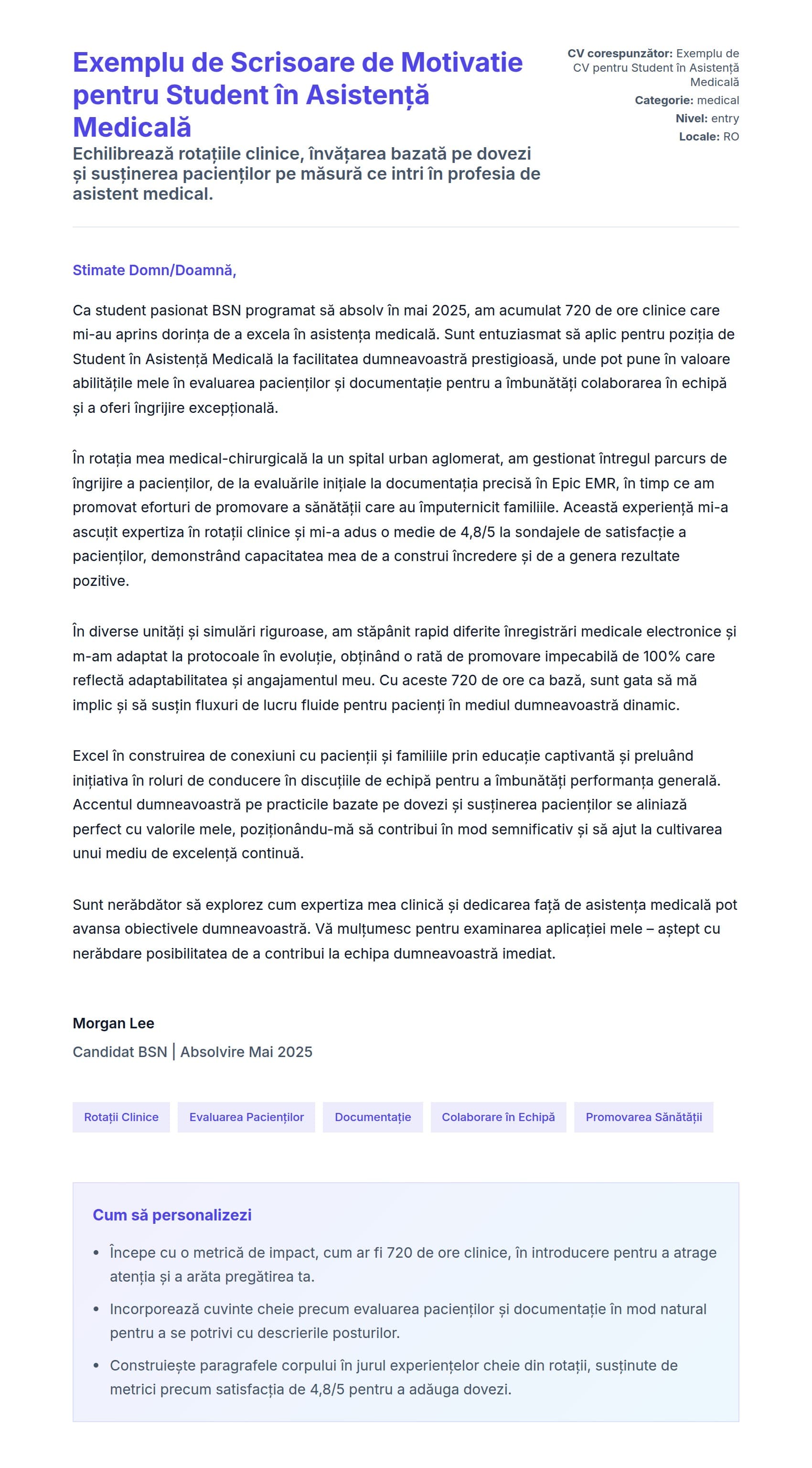 Previzualizare scrisoare de intenție pentru Exemplu de Scrisoare de Motivatie pentru Student în Asistență Medicală
