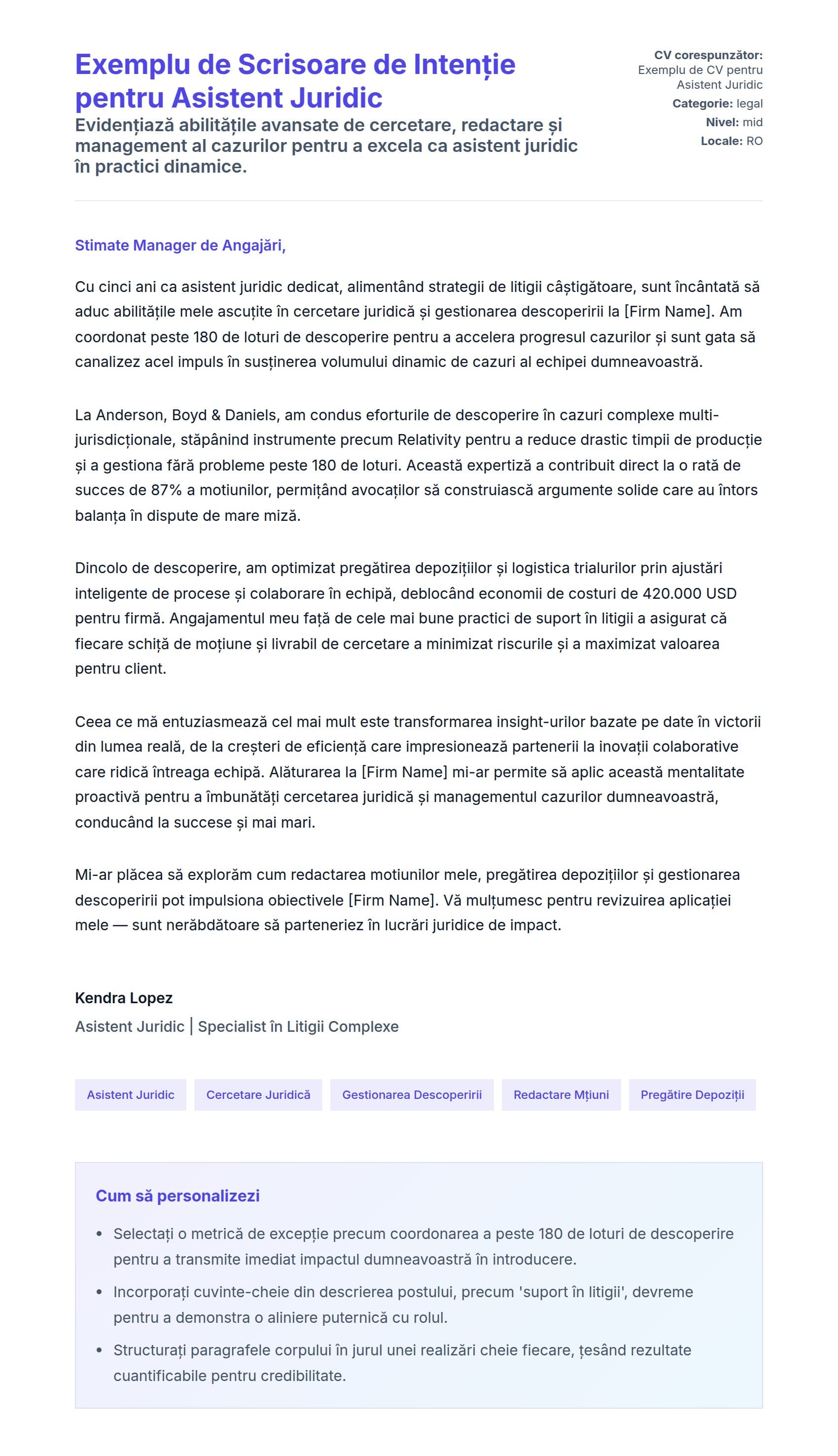 Previzualizare scrisoare de intenție pentru Exemplu de Scrisoare de Intenție pentru Asistent Juridic