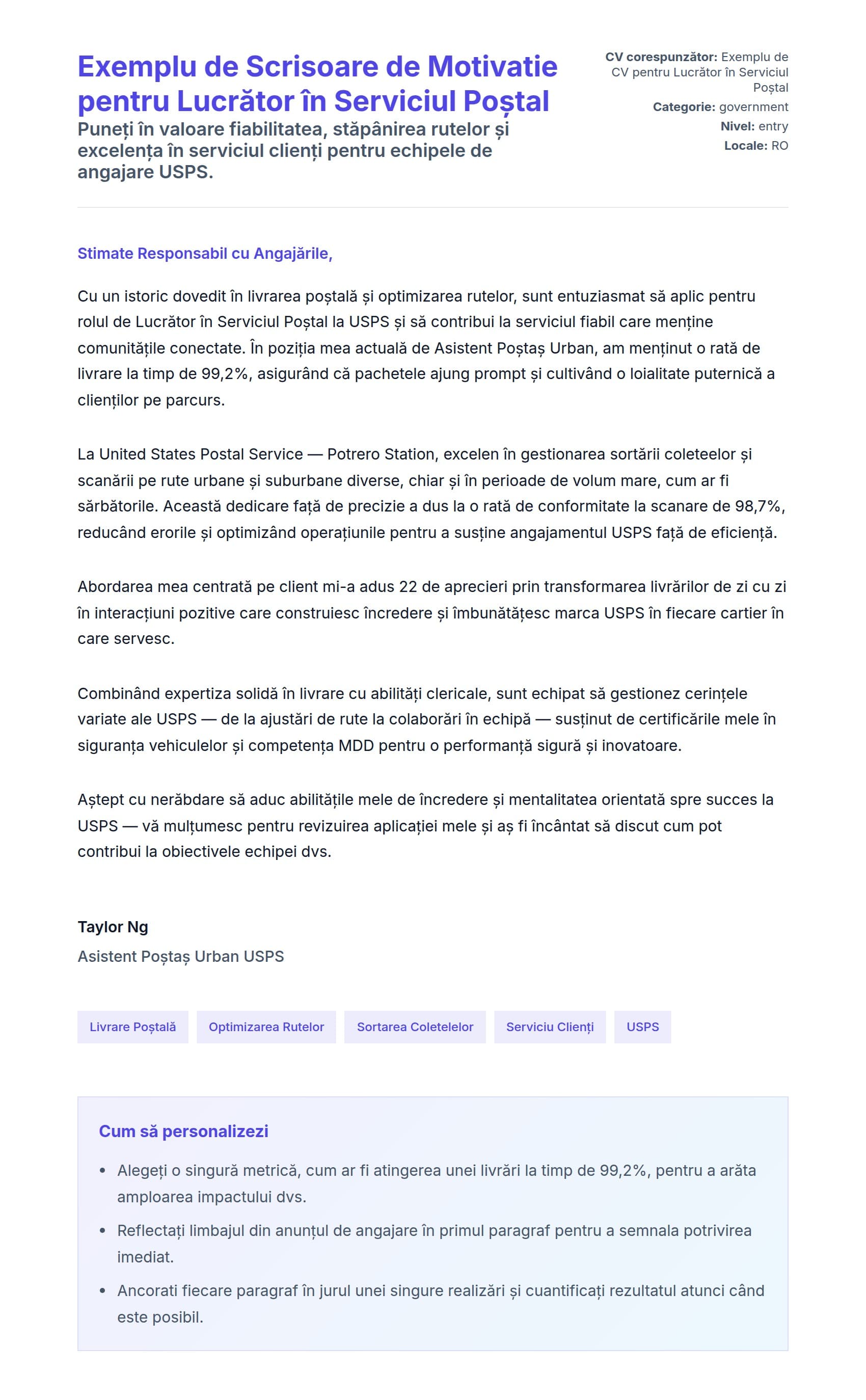 Previzualizare scrisoare de intenție pentru Exemplu de Scrisoare de Motivatie pentru Lucrător în Serviciul Poștal