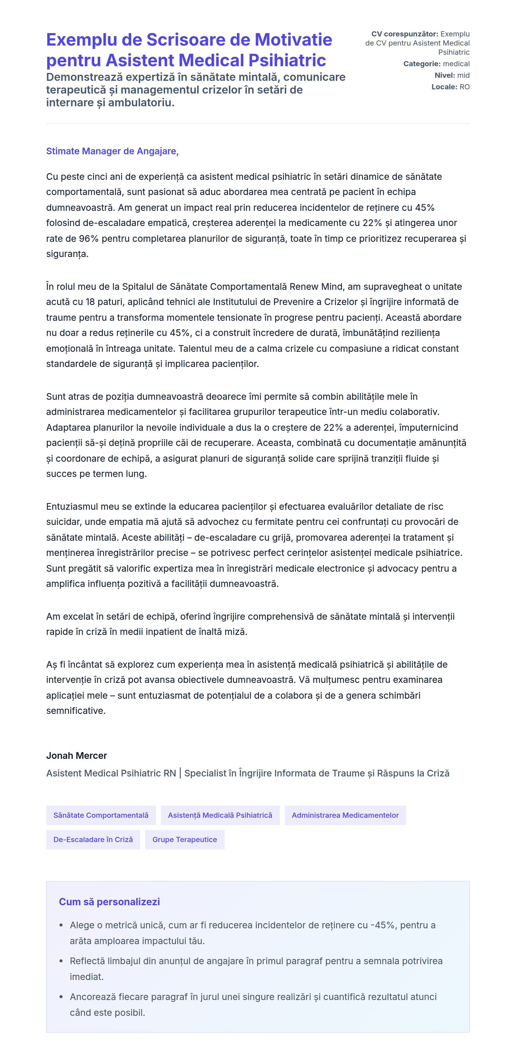 Previzualizare scrisoare de intenție pentru Exemplu de Scrisoare de Motivatie pentru Asistent Medical Psihiatric