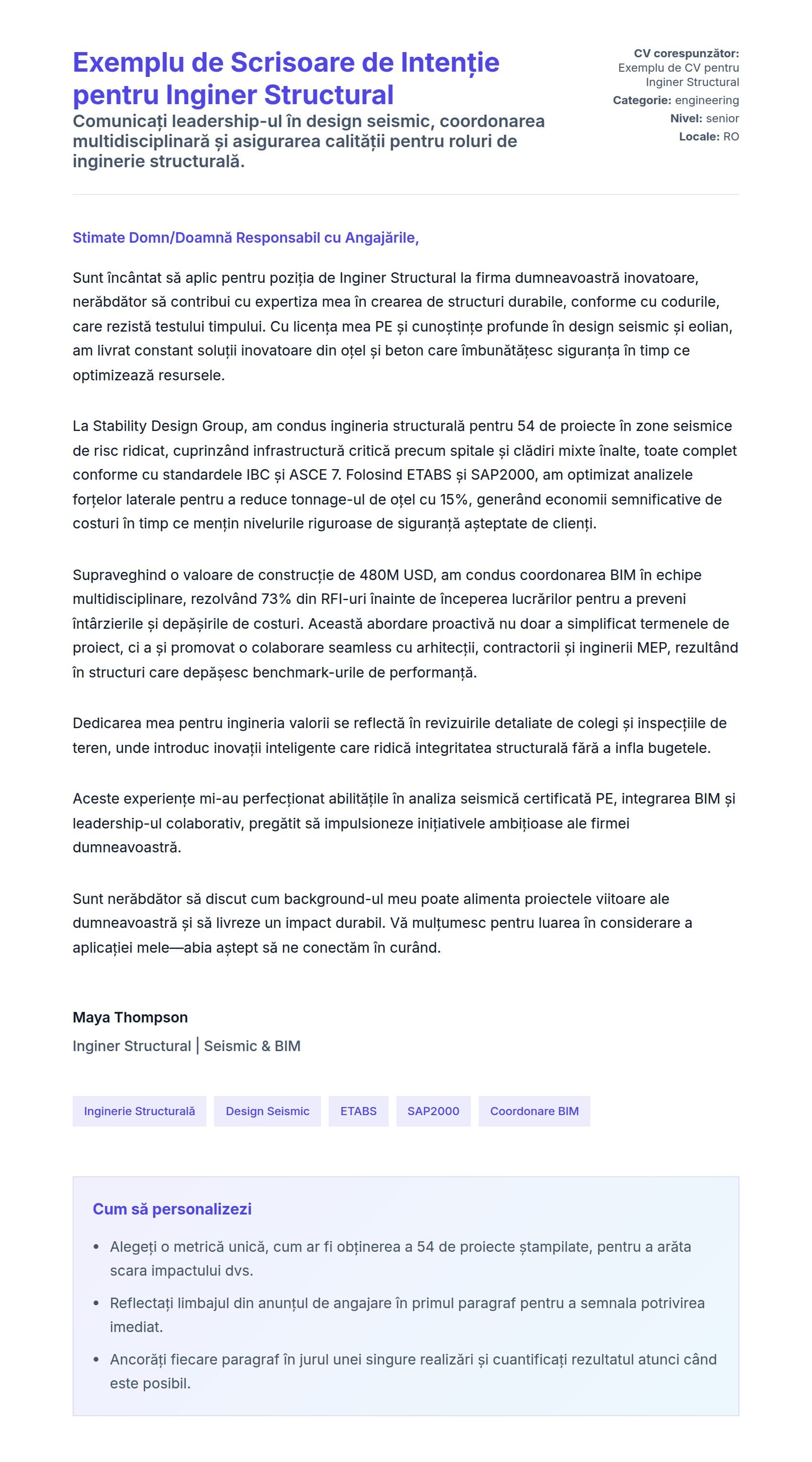 Previzualizare scrisoare de intenție pentru Exemplu de Scrisoare de Intenție pentru Inginer Structural