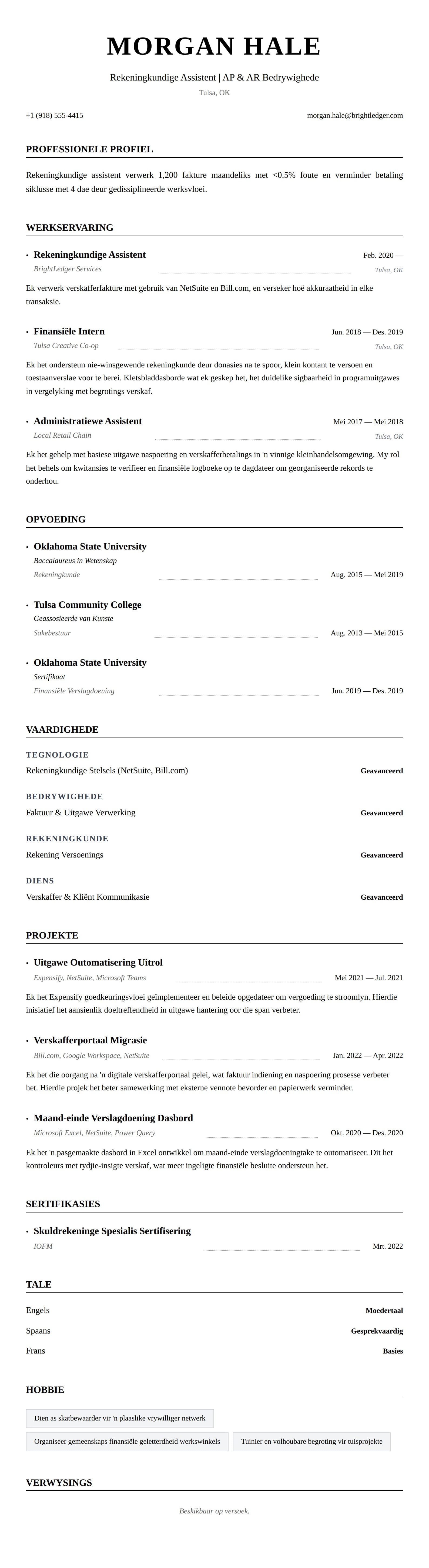 Leweensbeskrywing-vooruitskouk vir Rekeningkundige Assistent Lewensloop Voorbeeld