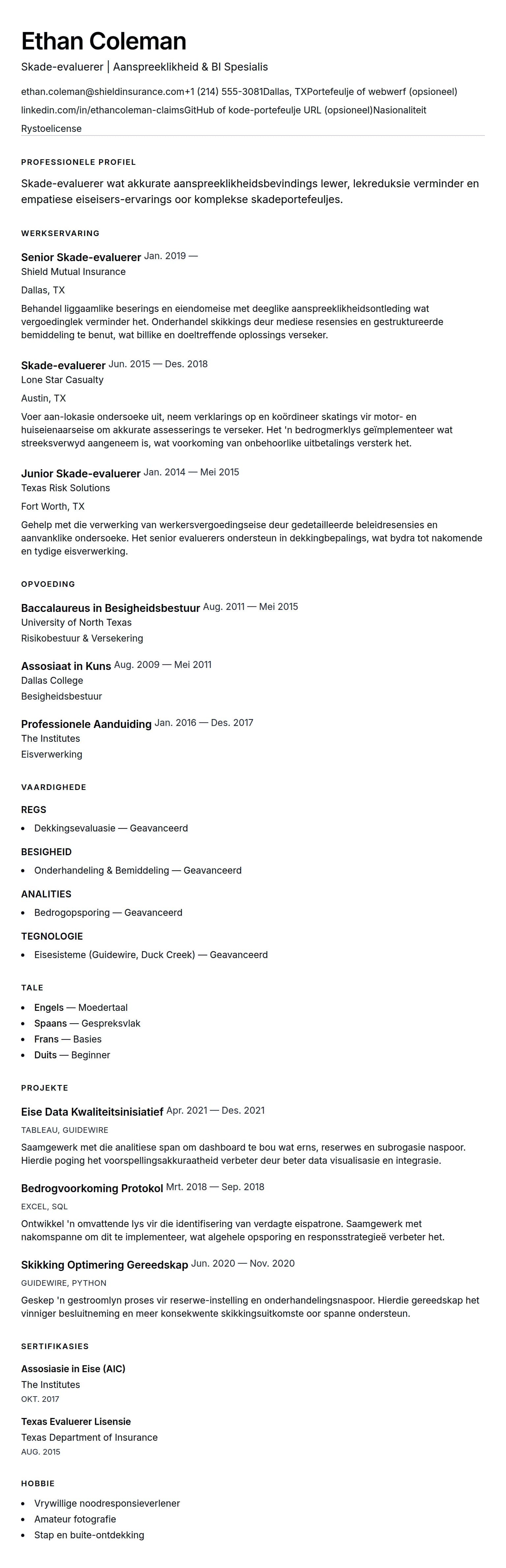Leweensbeskrywing-vooruitskouk vir Skade-evaluerer Lêer Voorbeeld