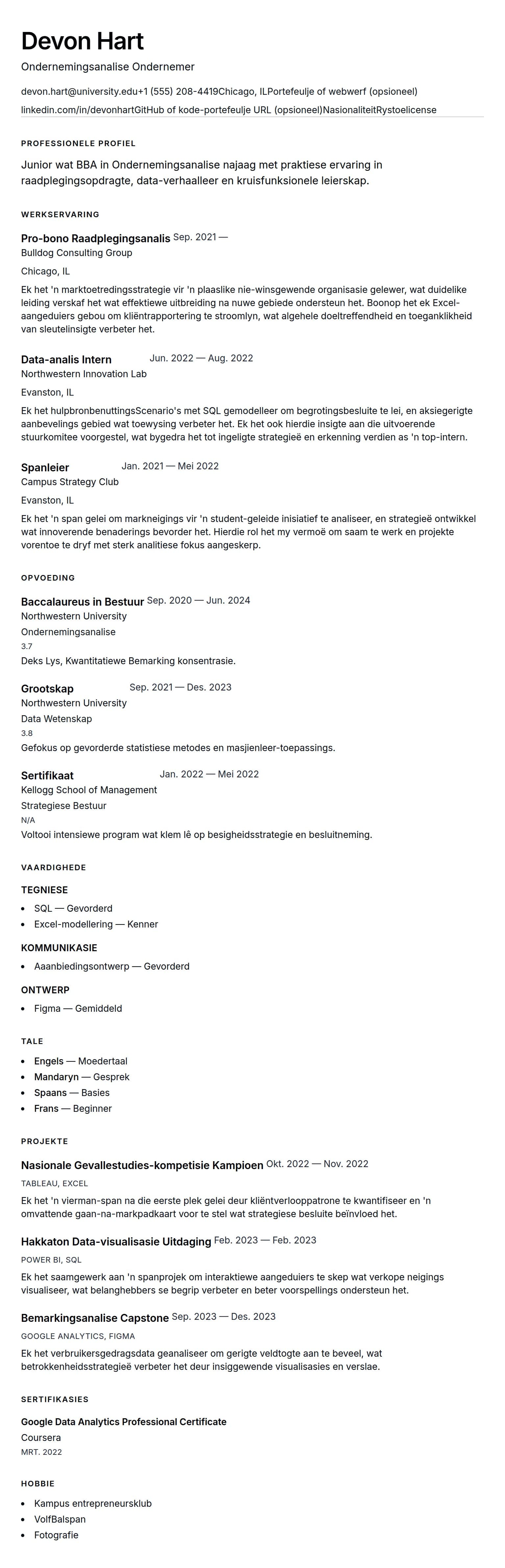 Leweensbeskrywing-vooruitskouk vir Internskap Lewensloop Voorbeeld
