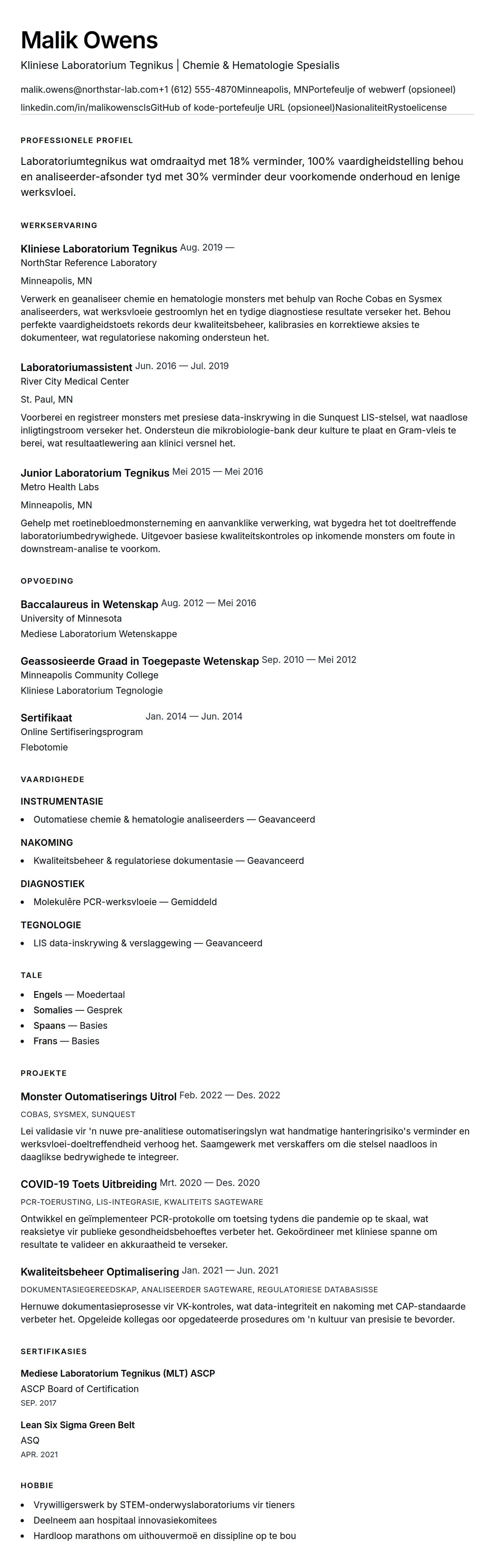 Leweensbeskrywing-vooruitskouk vir Laboratoriumtegnikus Lewensbeskrywing Voorbeeld