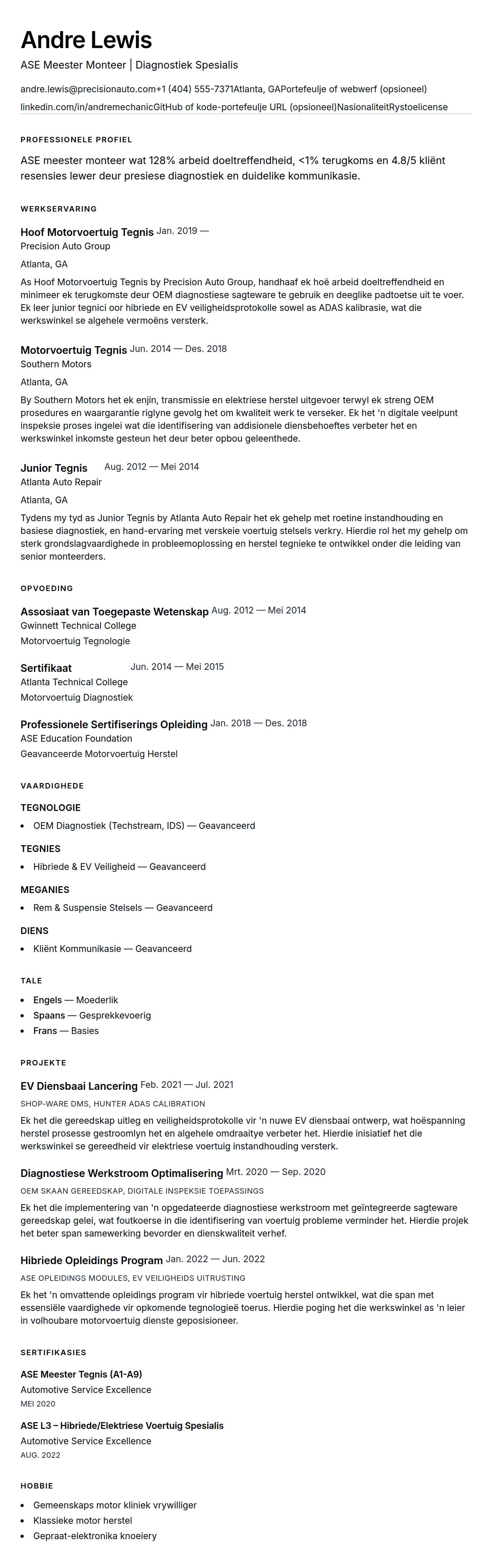 Leweensbeskrywing-vooruitskouk vir Monteer Lewensloop Voorbeeld