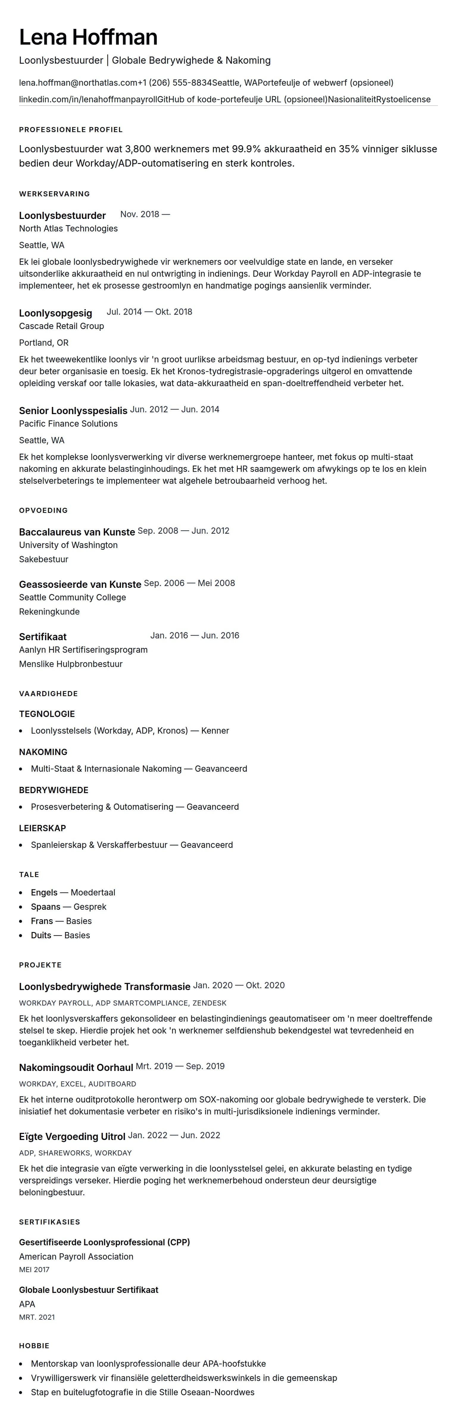 Leweensbeskrywing-vooruitskouk vir Loonlysbestuurder CV-voorbeeld