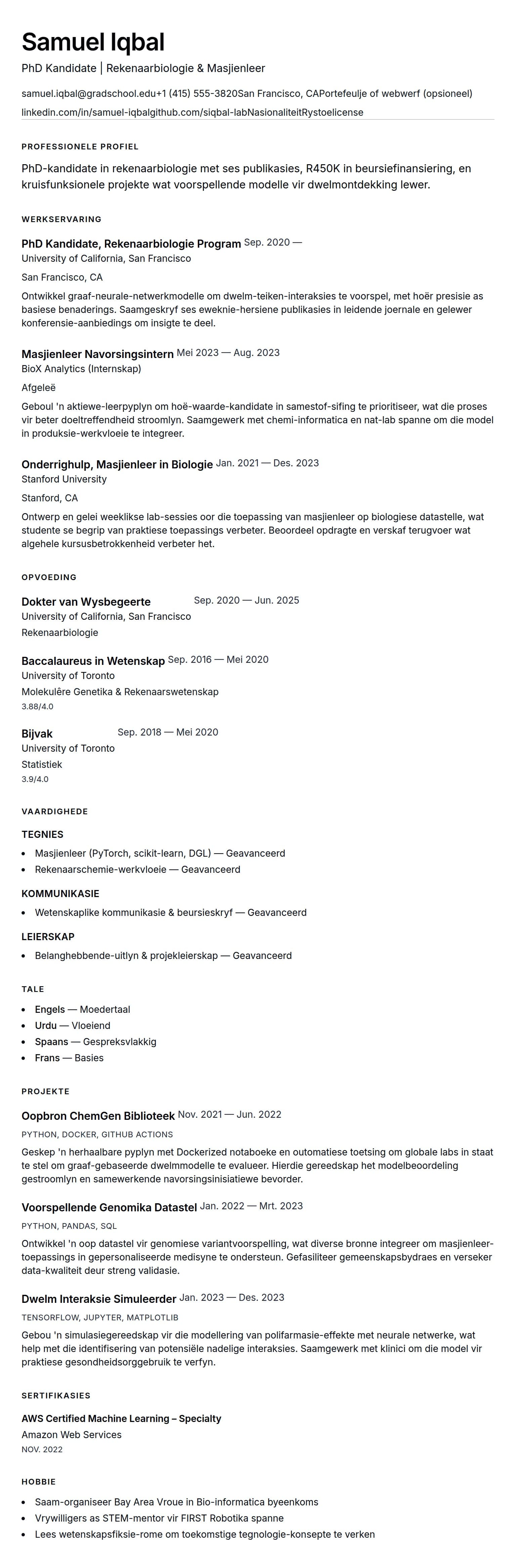 Leweensbeskrywing-vooruitskouk vir PhD CV Voorbeeld