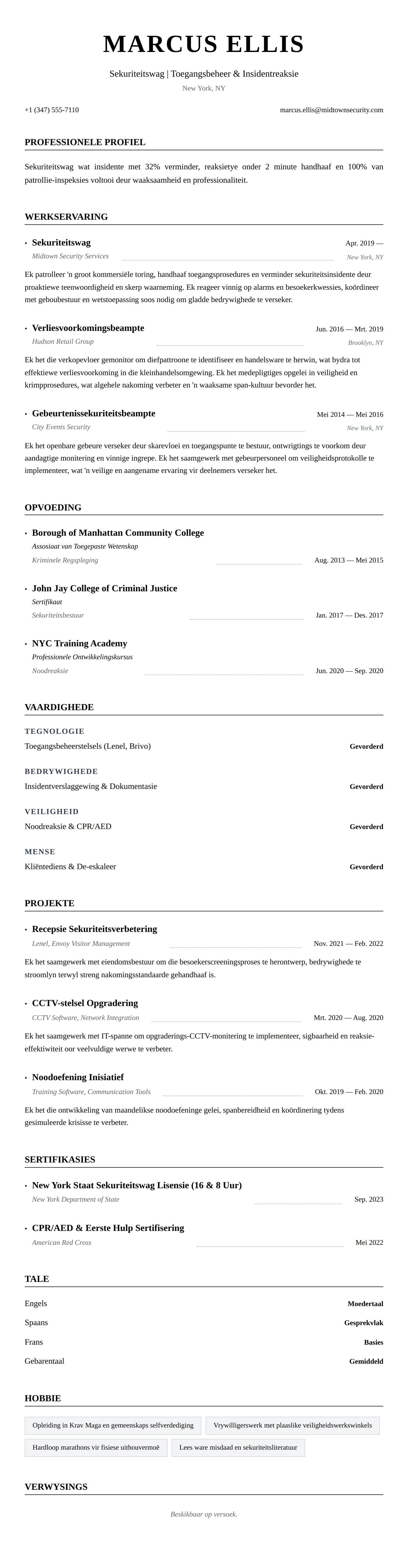 Leweensbeskrywing-vooruitskouk vir Voorbeeld van Sekuriteitswag se CV