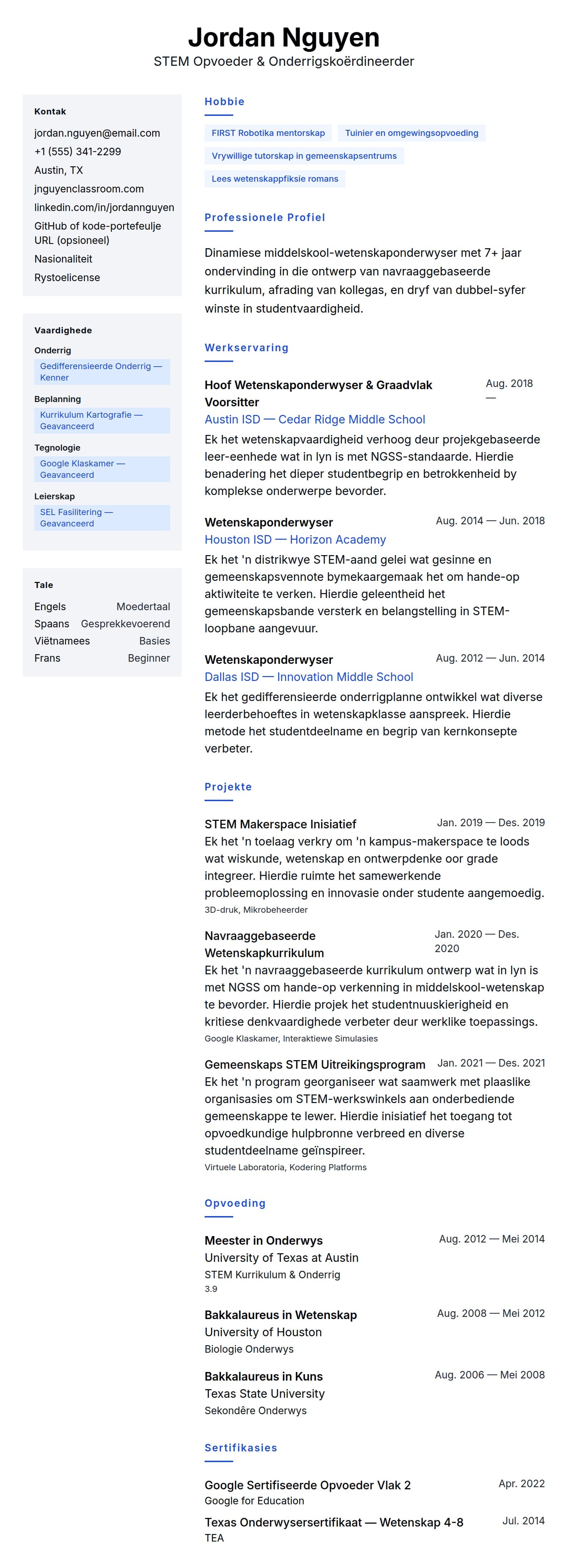 Leweensbeskrywing-vooruitskouk vir Onderwyser Leefloopbaan Voorbeeld