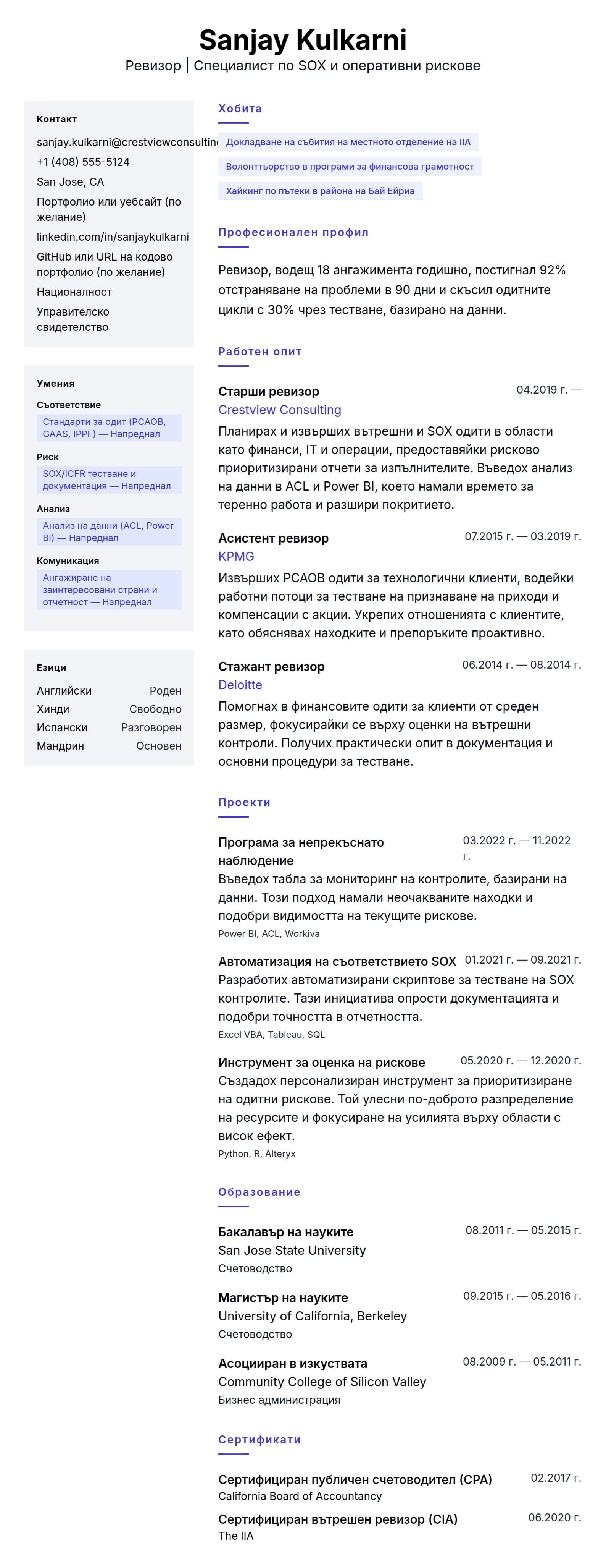 Преглед на резюме за Пример за резюме на ревизор